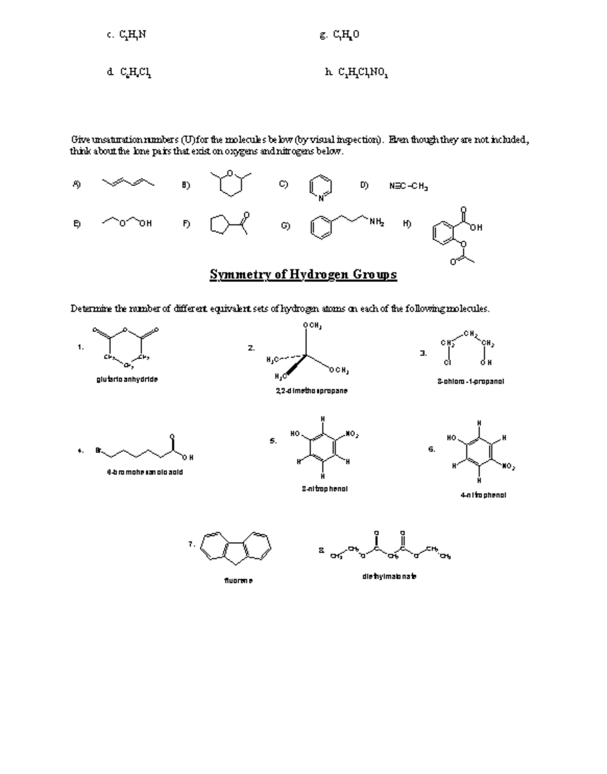Organic Chem 1 - Lab Work on Unsaturation & Hydrogen Symmetry - Studocu
