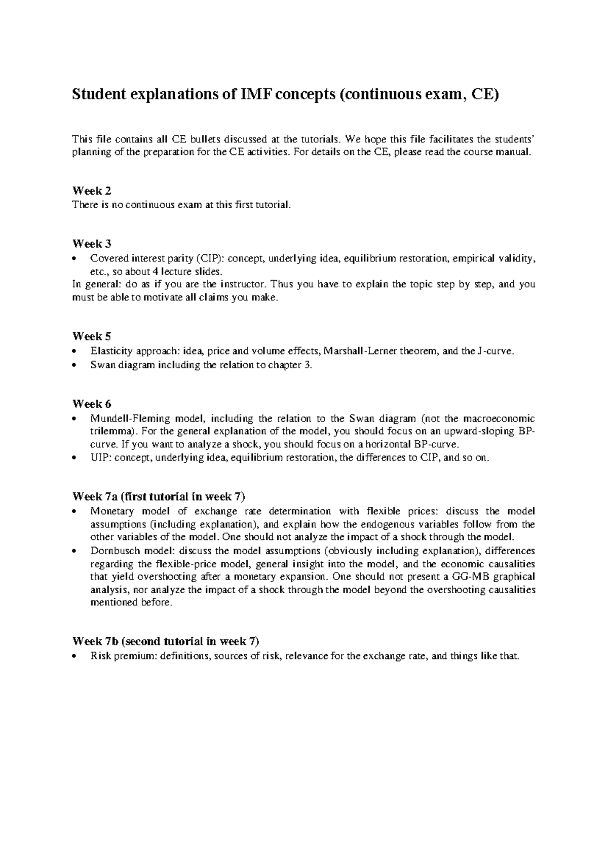 IMF Concepts for Continuous Exam (CE) - Key Study Bullets - Studeersnel