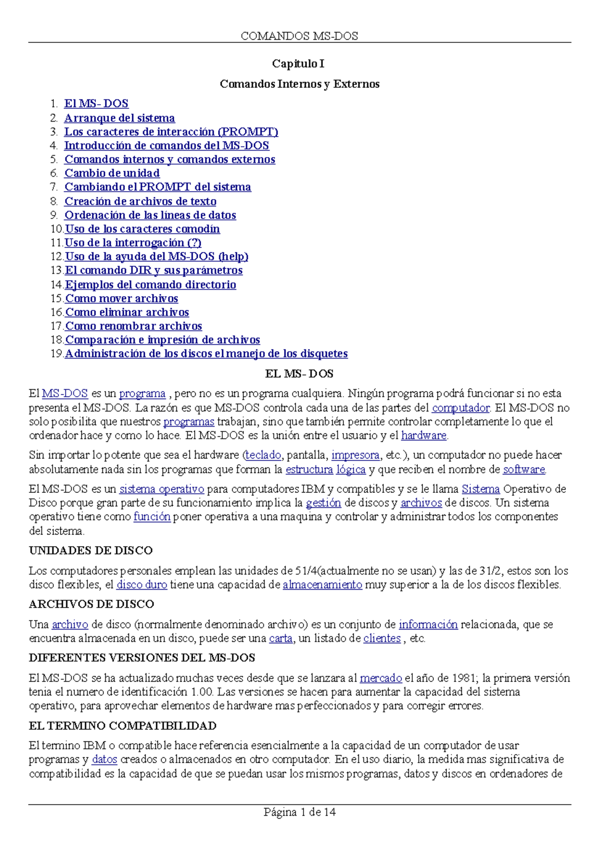Nota de Clase: Comandos Internos y Externos de MS-DOS (CURSO DOS) - Studocu