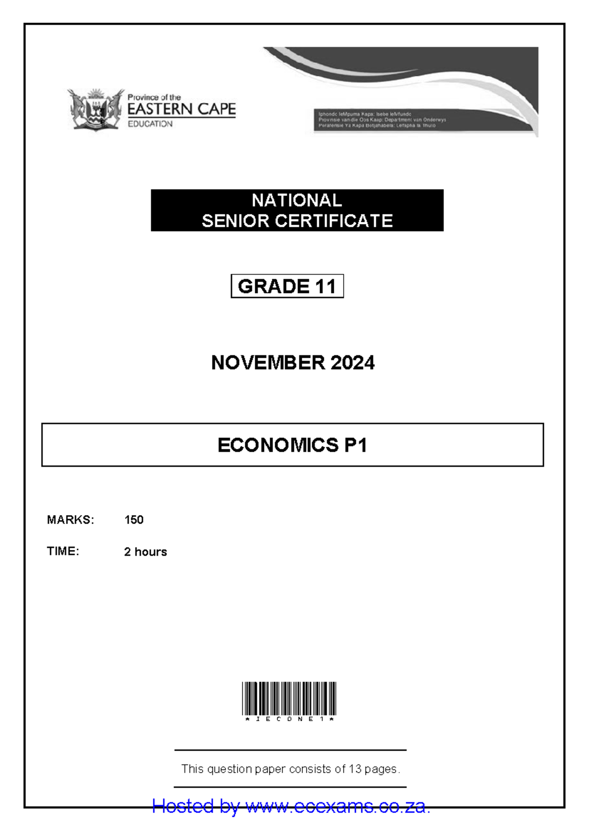 Economics P1 Grade 11 Final Exam Paper NOV 2024 ENG - Studocu