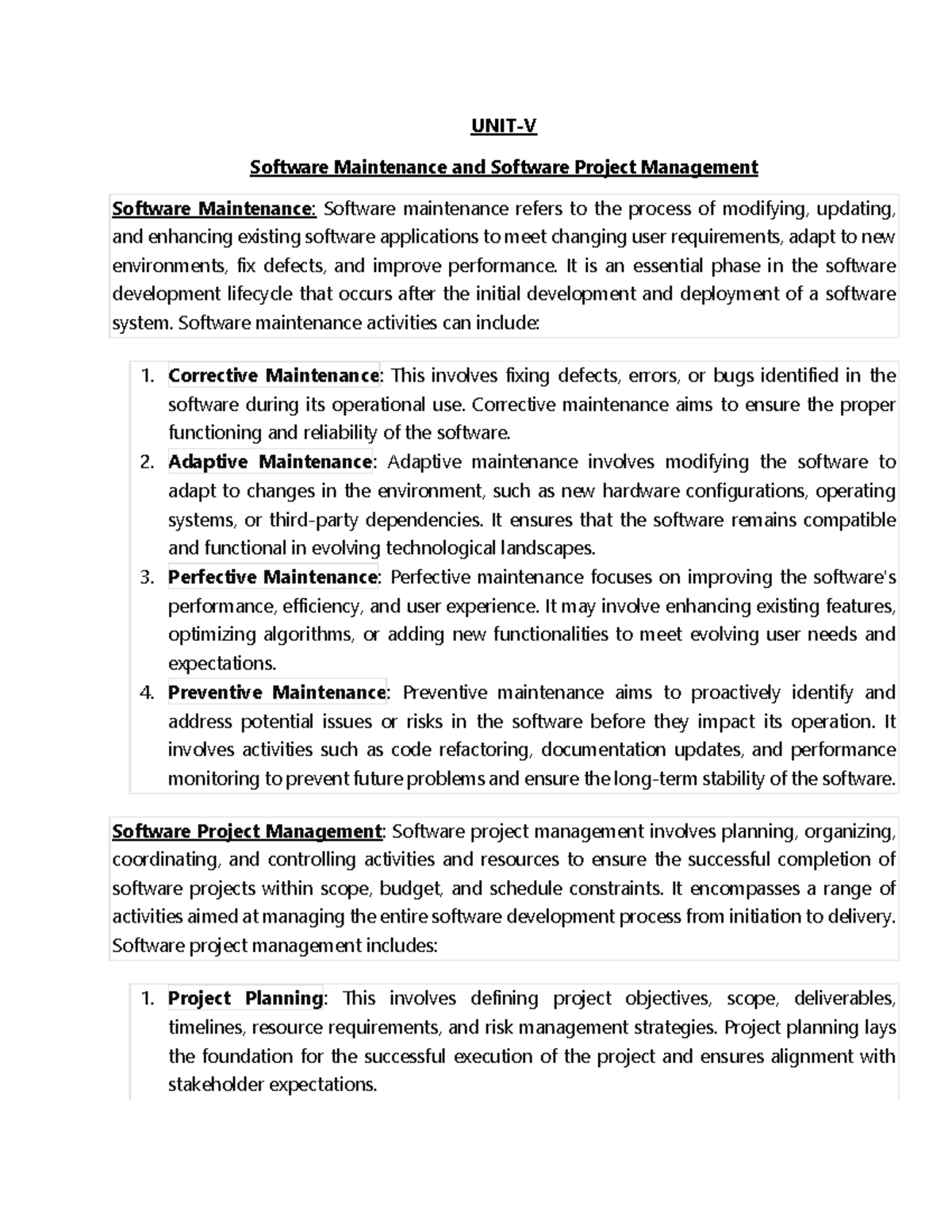 Software Engineering Unit 5: Maintenance & Project Management Insights ...