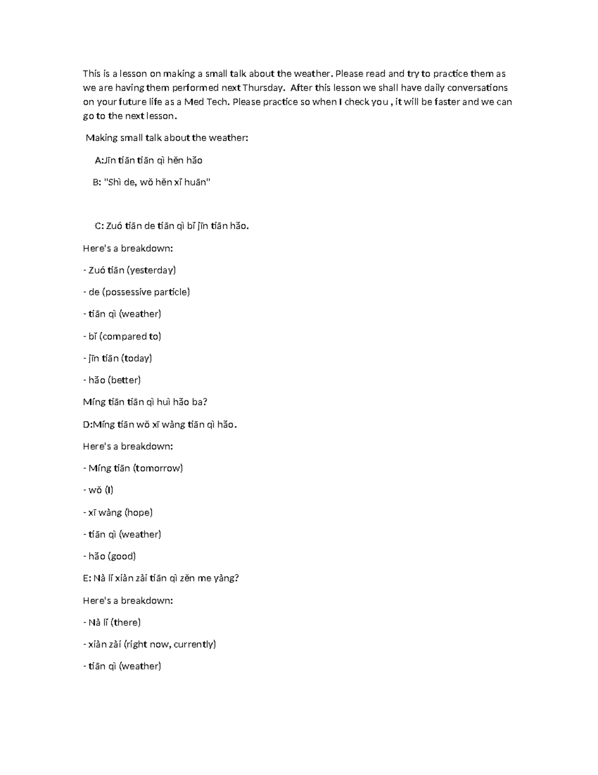 Making Small Talk About Weather: Lesson 1 Guide - Studocu