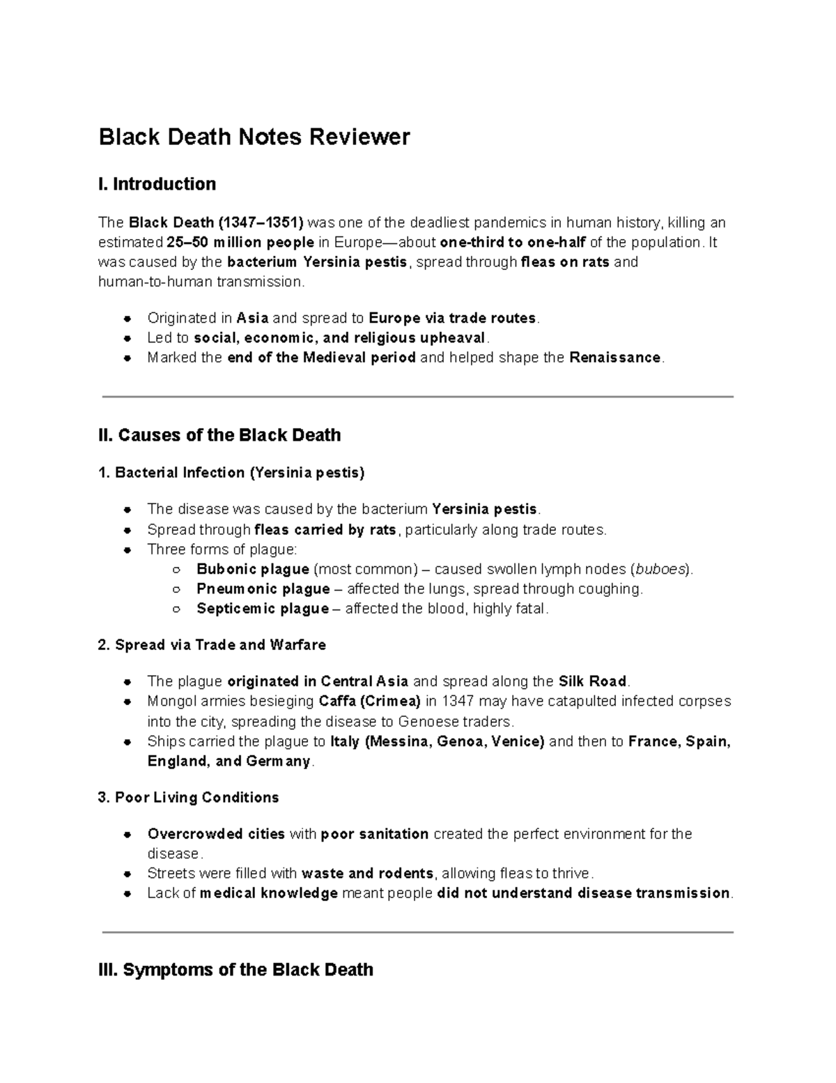 black death notes reviewer - Black Death Notes Reviewer I. Introduction ...