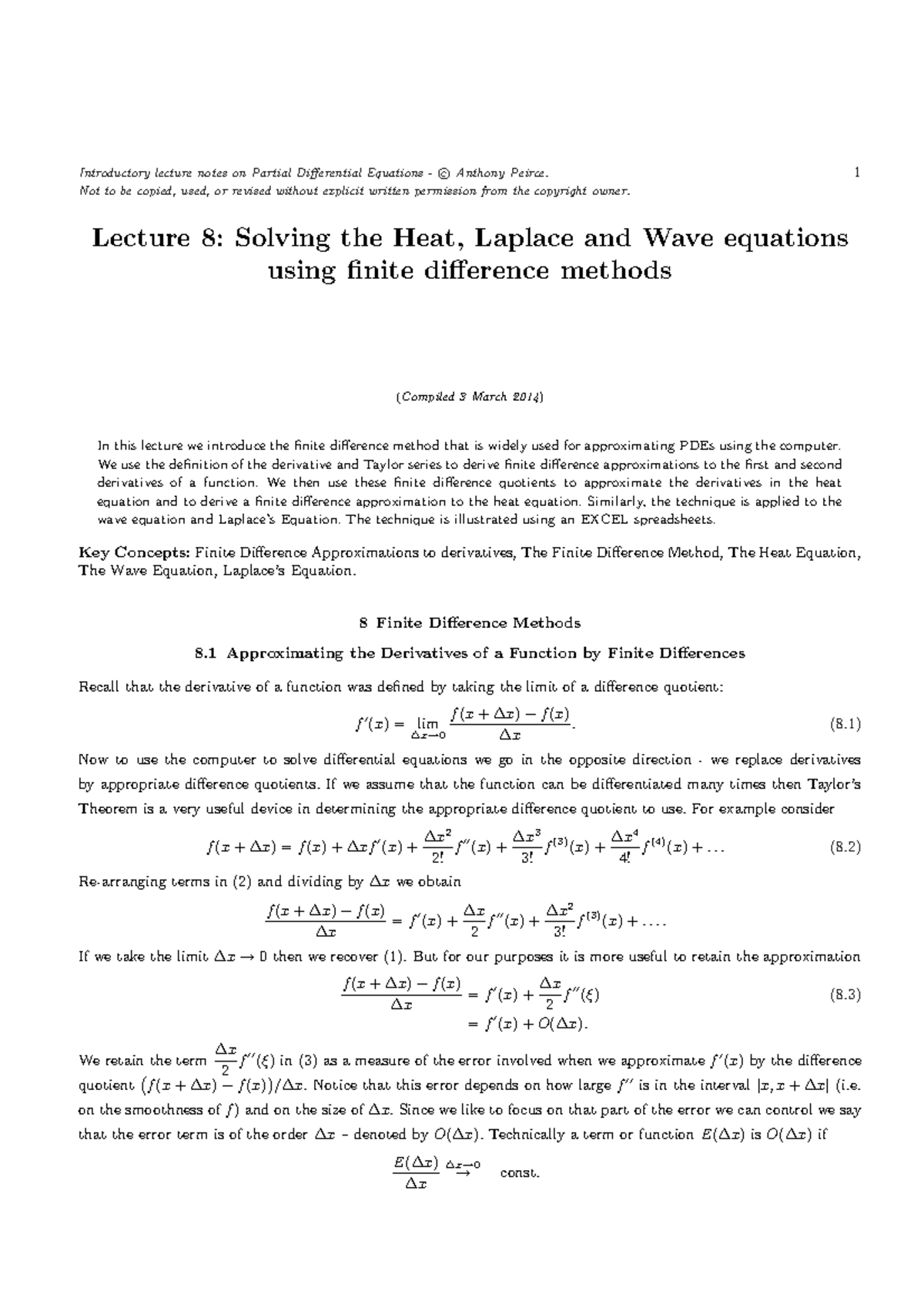 Lec 8 - Lecture Notes - Introductory Lecture Notes On Partial ...