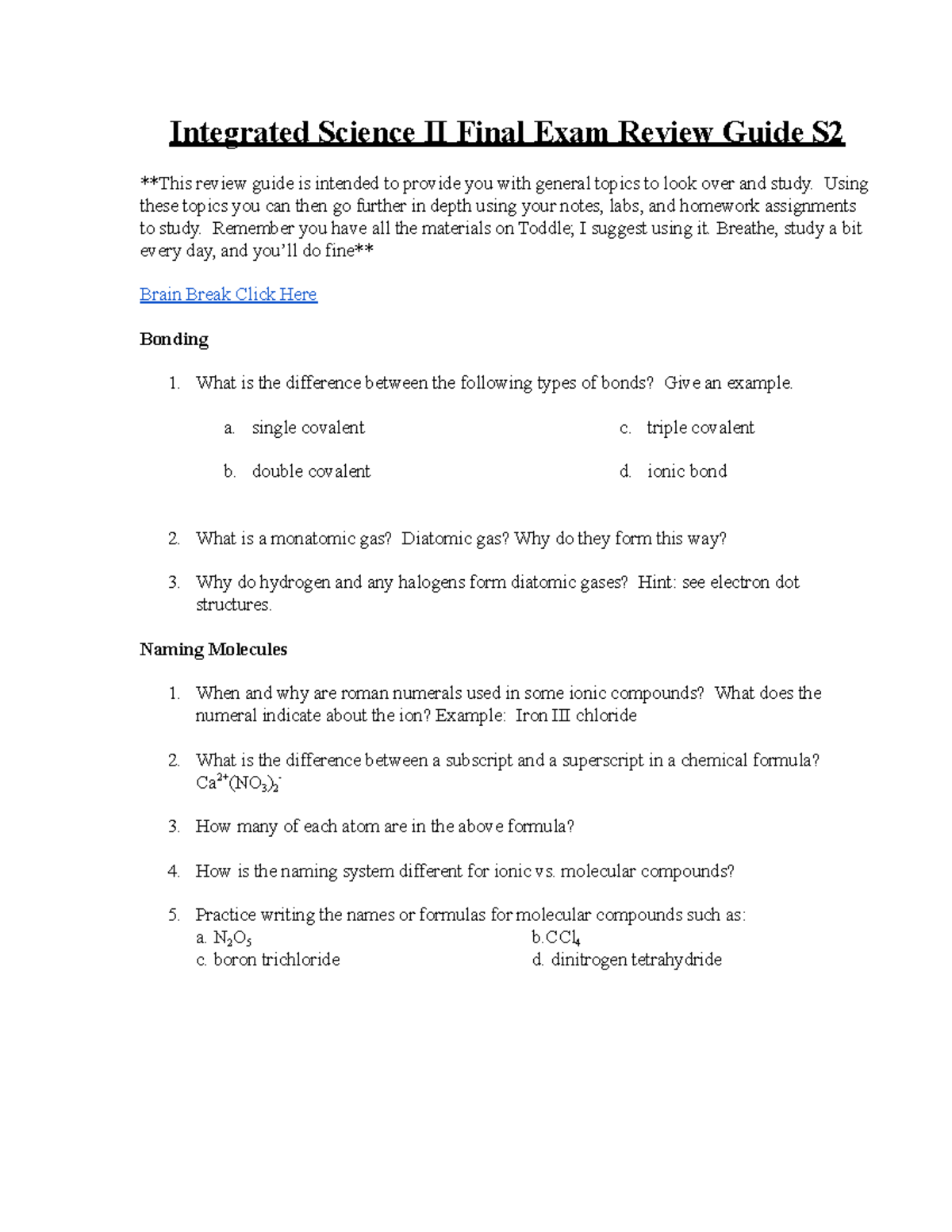Integrated Science II Final Exam Review Guide S2: Key Topics & Concepts ...