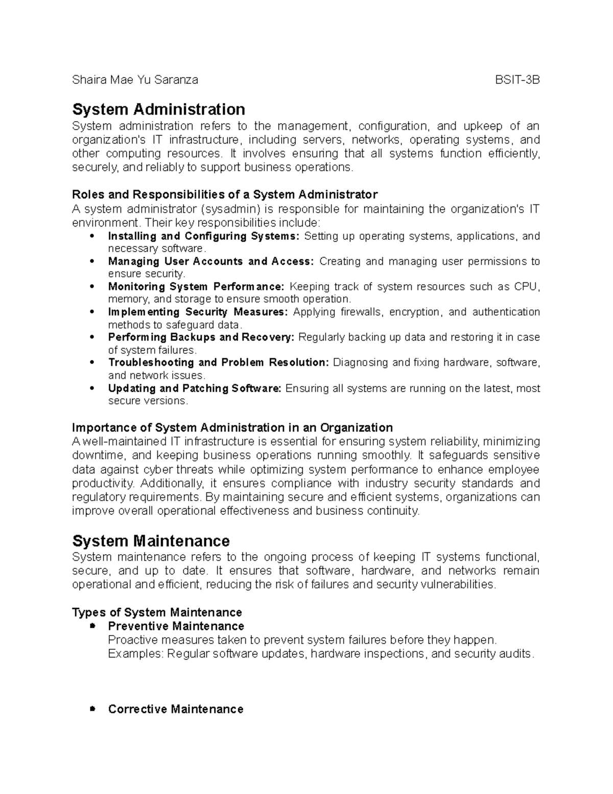System administration overview and responsibilities (Shaira-sysadmin ...