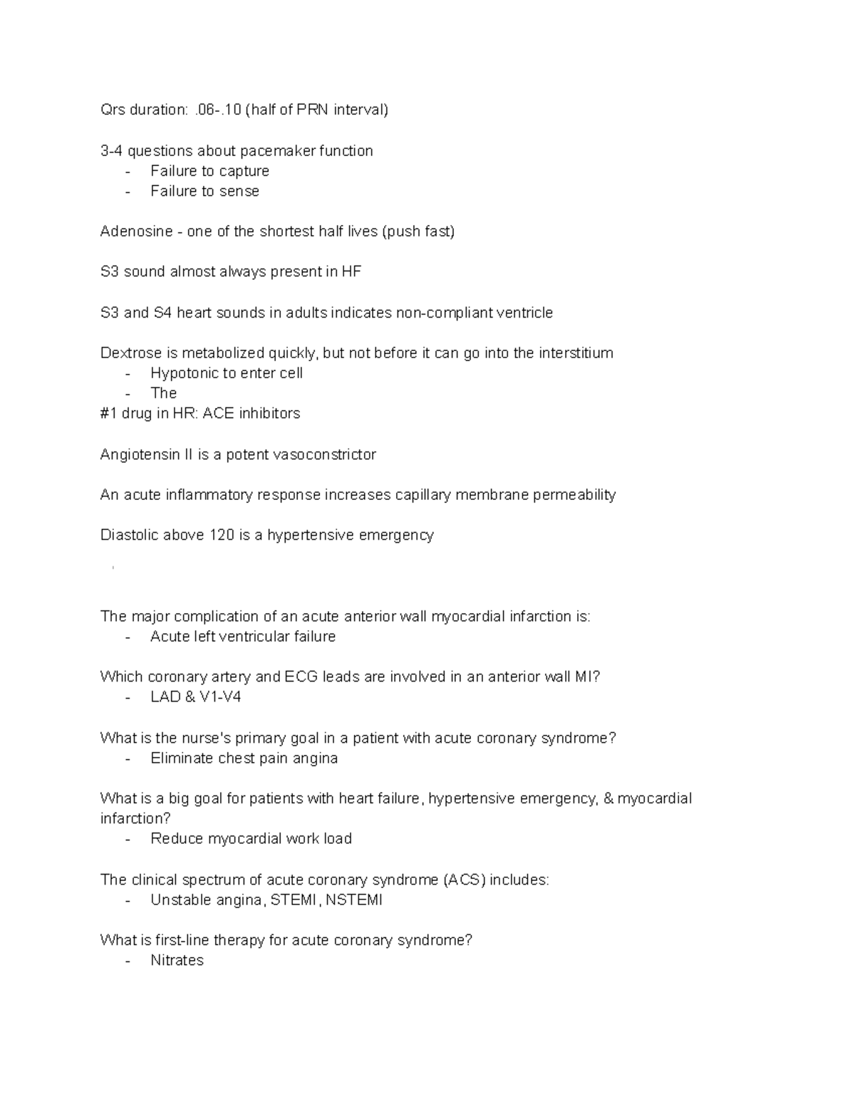 Cardiac Study Notes for Nursing: Key Concepts & Interventions - Studocu