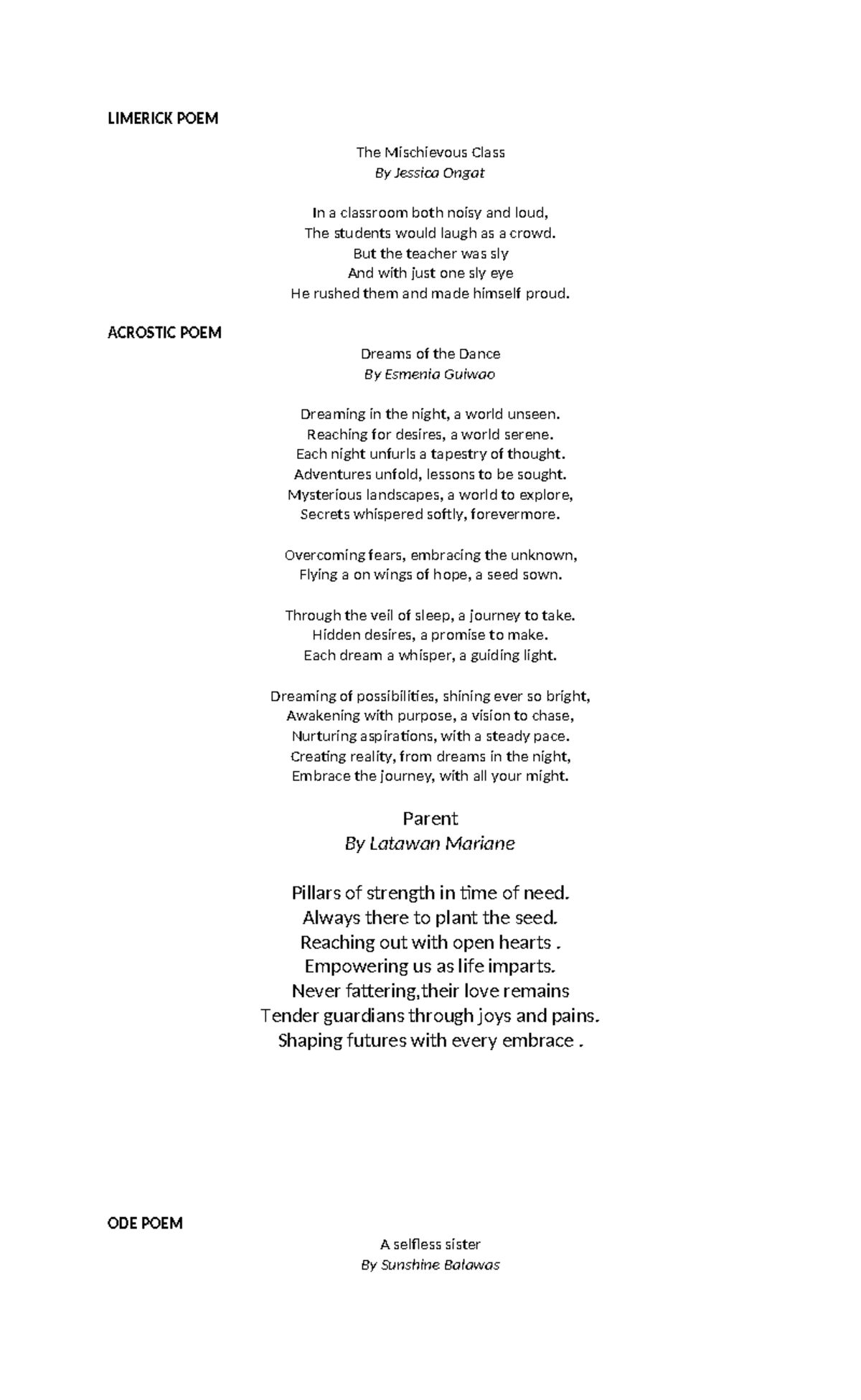 Compilation%20of%20poem - LIMERICK POEM The Mischievous Class By ...