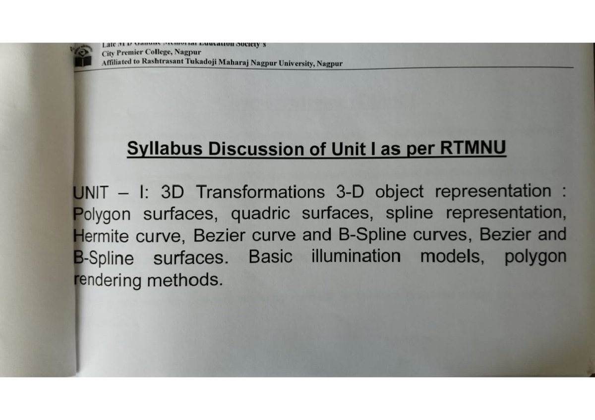CG-Unit1 - CG NOTES FIRST CLASS - Late City Premier College, Nagpur ...