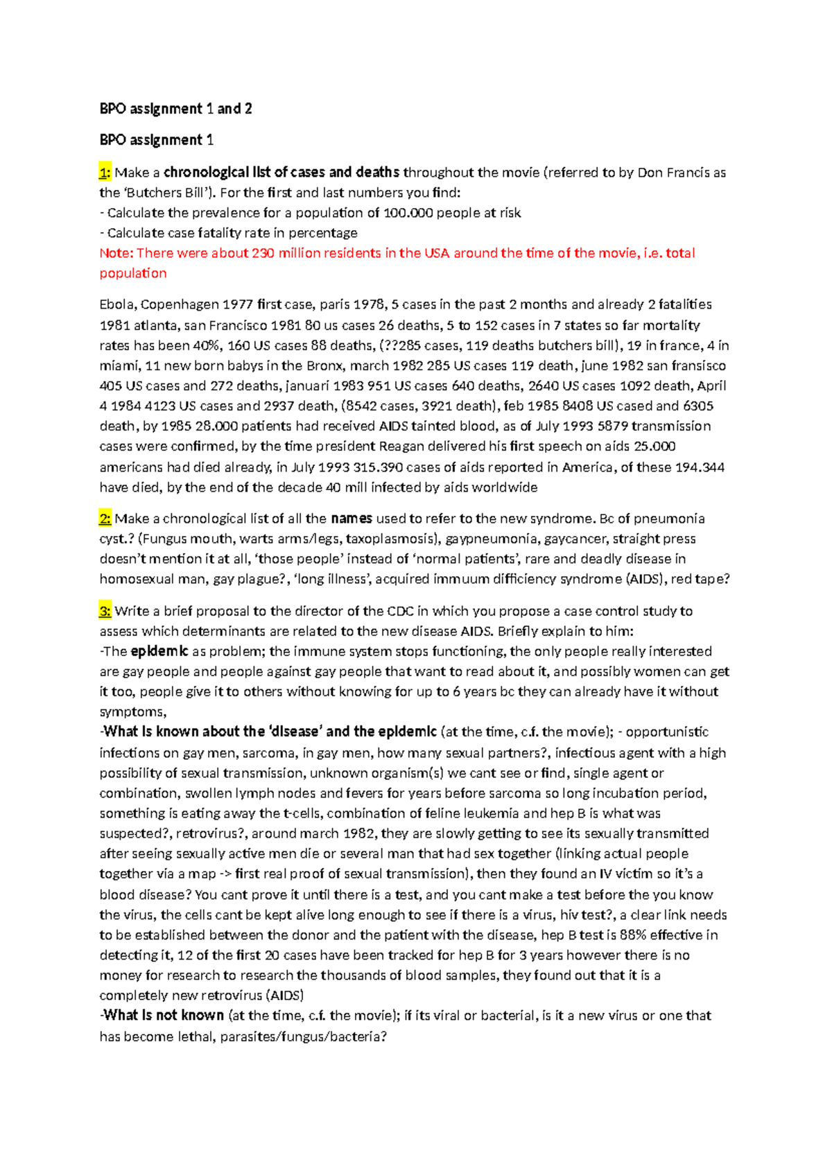 BPO Assignment 1 & 2: Chronological Analysis of AIDS Cases and ...