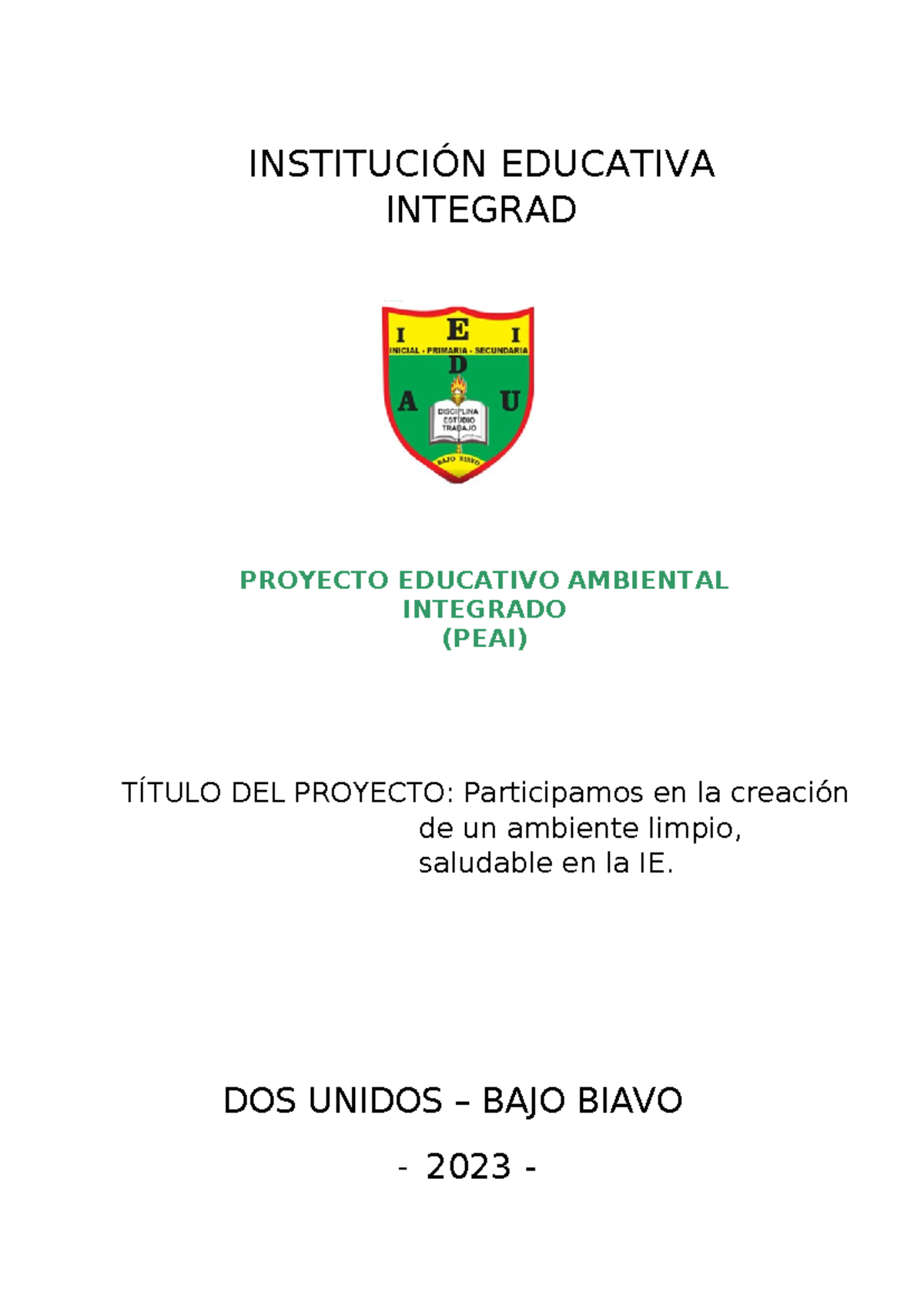 Proyecto Educativo Ambiental Integrado (PEAI) - IE Agropecuario 2023 - Document Preview