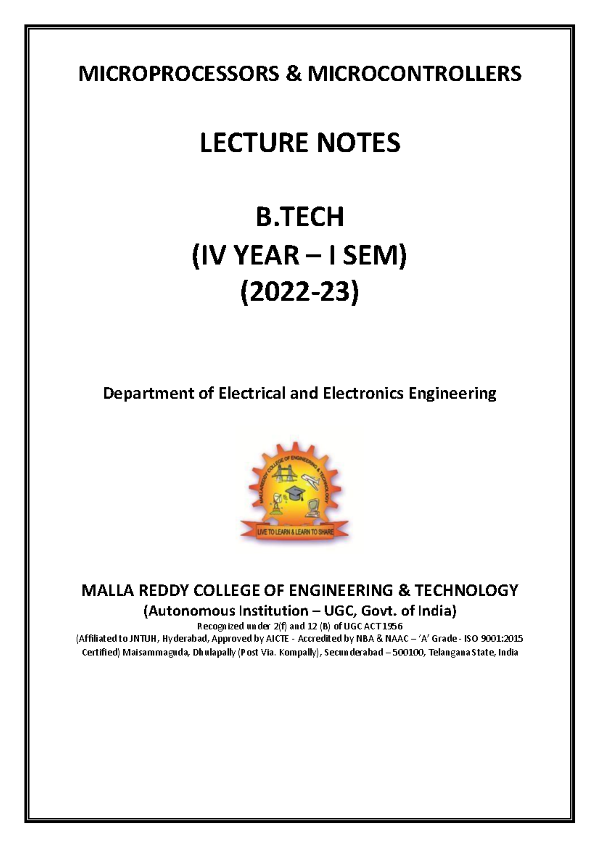 Microprocessors & Microcontrollers - MICROPROCESSORS & MICROCONTROLLERS ...