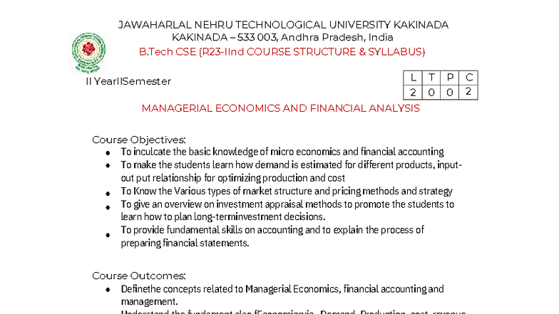 B.Tech CSE II Year II Semester Syllabus: Managerial Economics, OS, DBMS ...