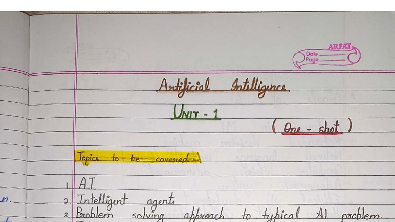 AKTU AI Unit 1 Notes: Intelligent Agents & Turing Test Insights - Studocu