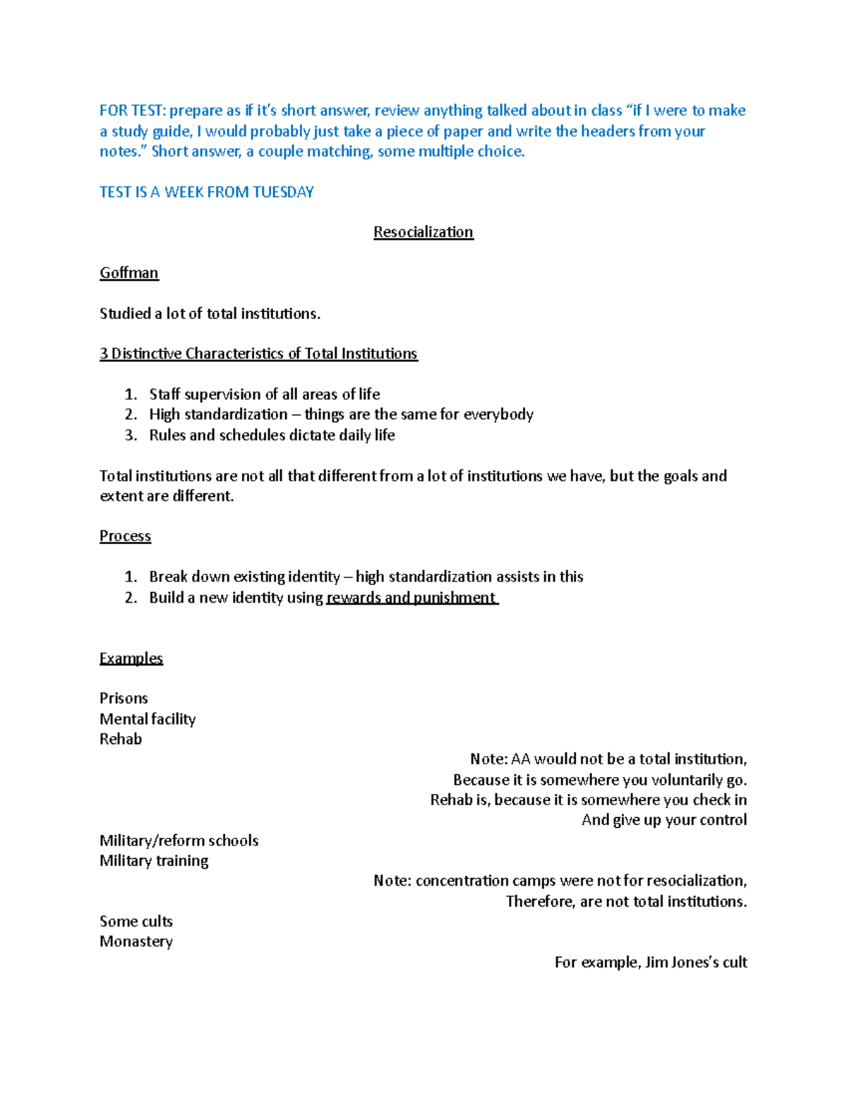 SOC110 09:15 - Lecture Notes for Weeks 3 & 4 Test Preparation - Studocu