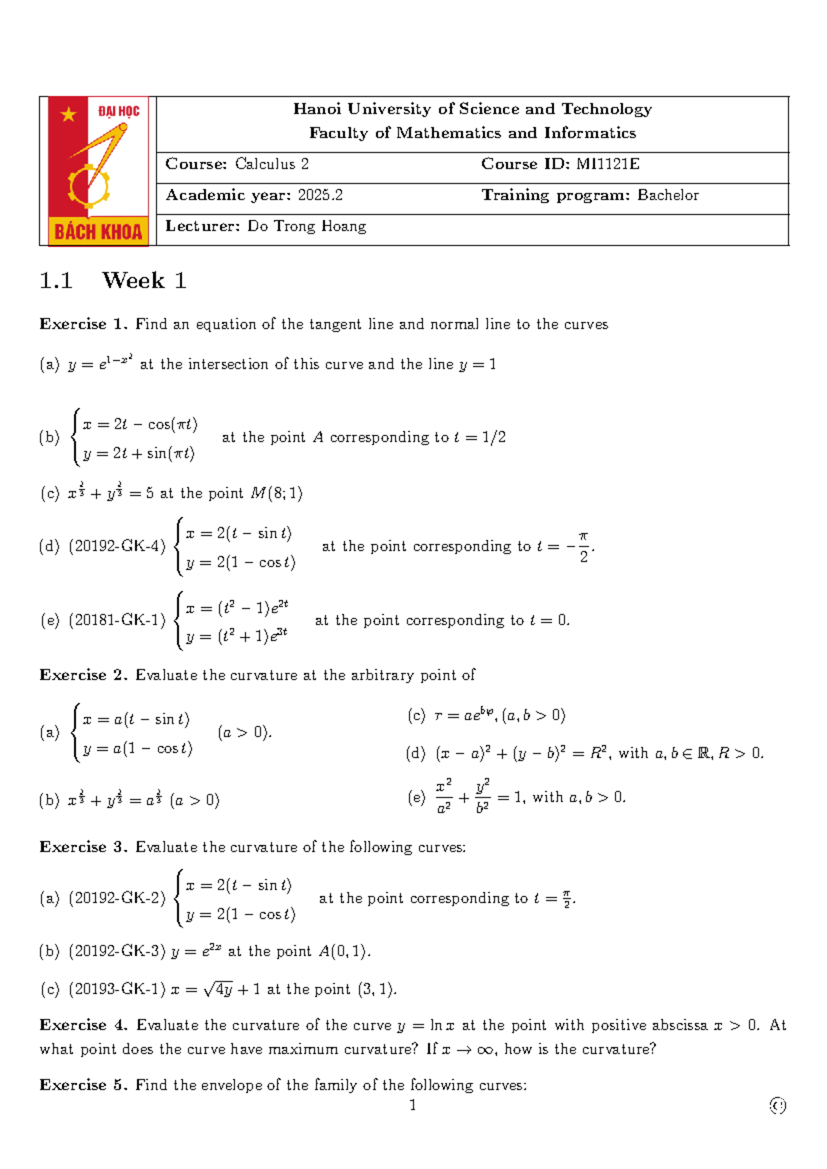 BT GT2 MI1121E - Calculus 2 Exercises and Solutions - Studocu