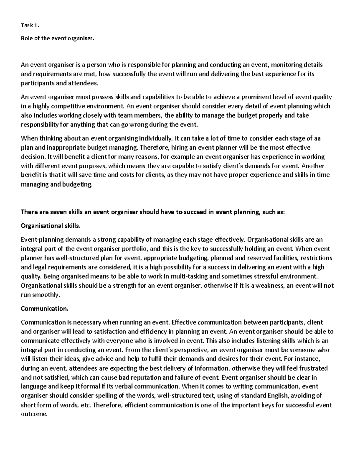 Unit 4 Assignment 1 - Key Skills for Event Organisers - Studocu