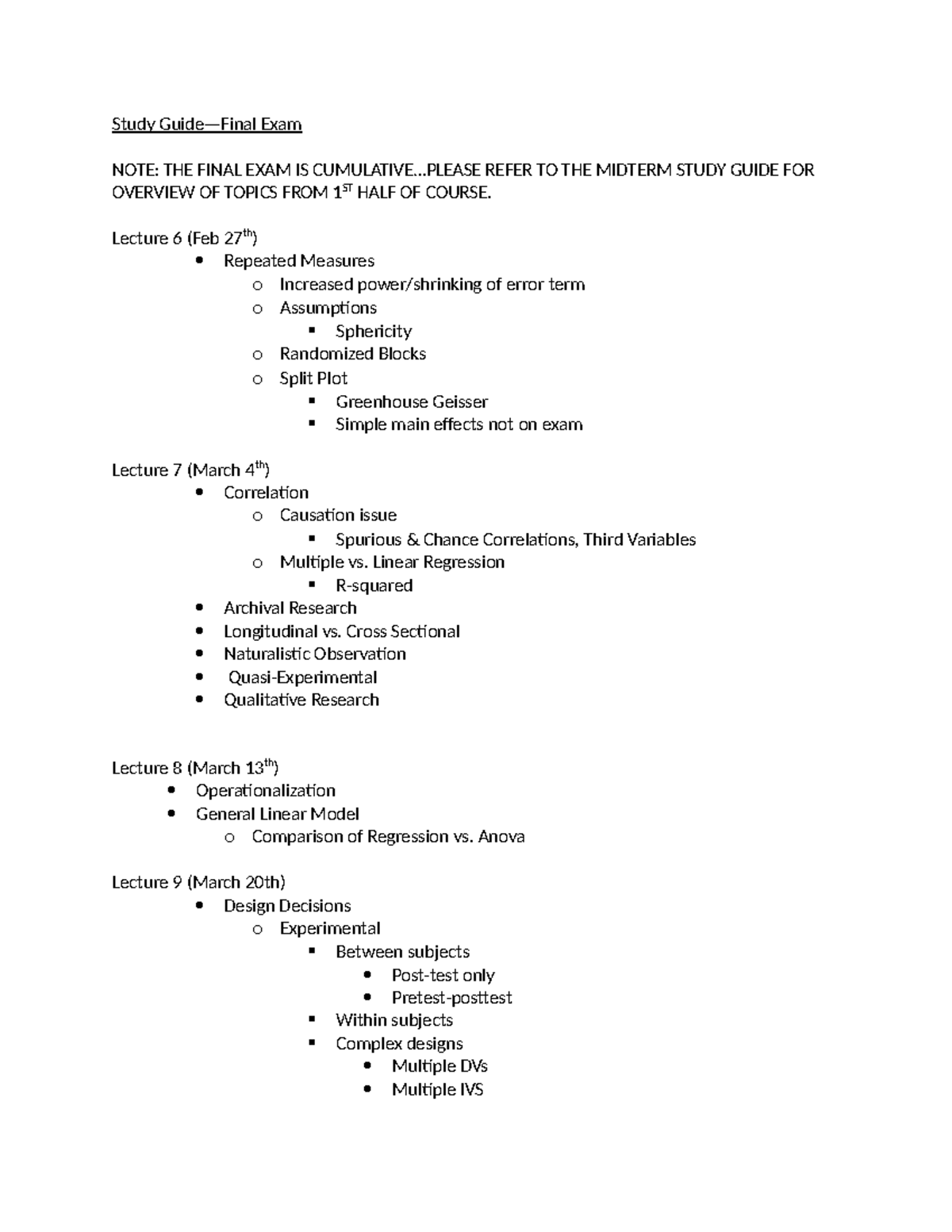 2802 Final Exam Study Guide: Key Concepts & Lecture Topics 2025 - Studocu