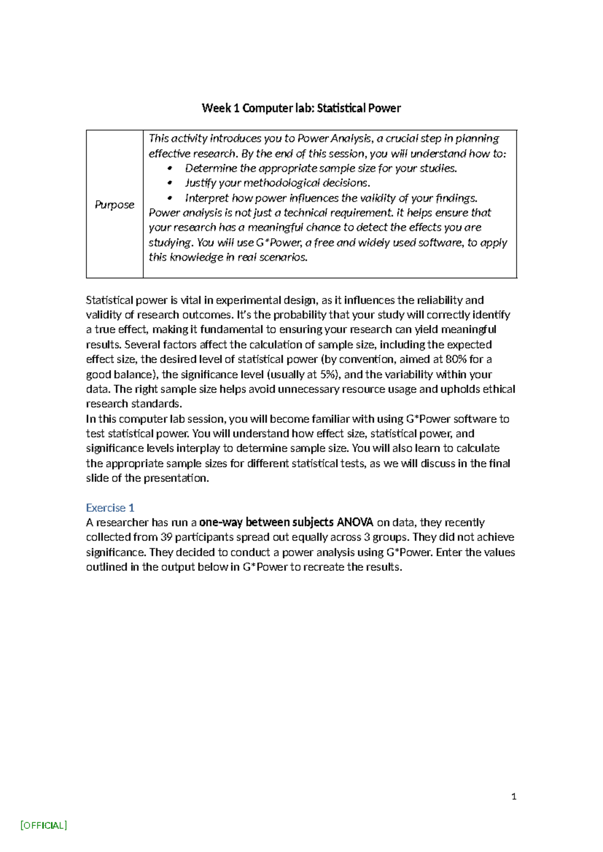 Week 1 Computer Lab: Statistical Power Analysis Exercises - Studocu