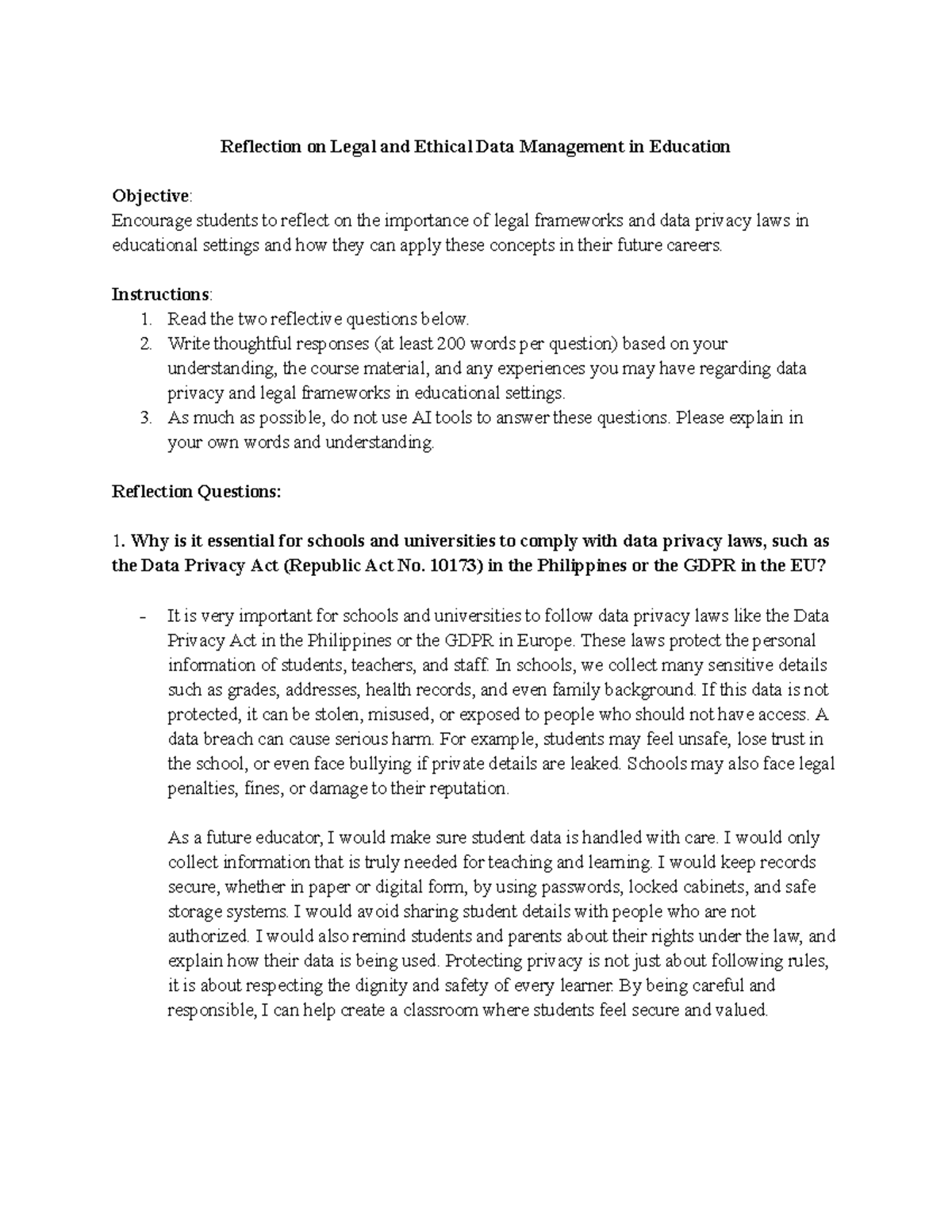 Reflection on Legal & Ethical Data Management in Education (BSEFIL 1-31 ...
