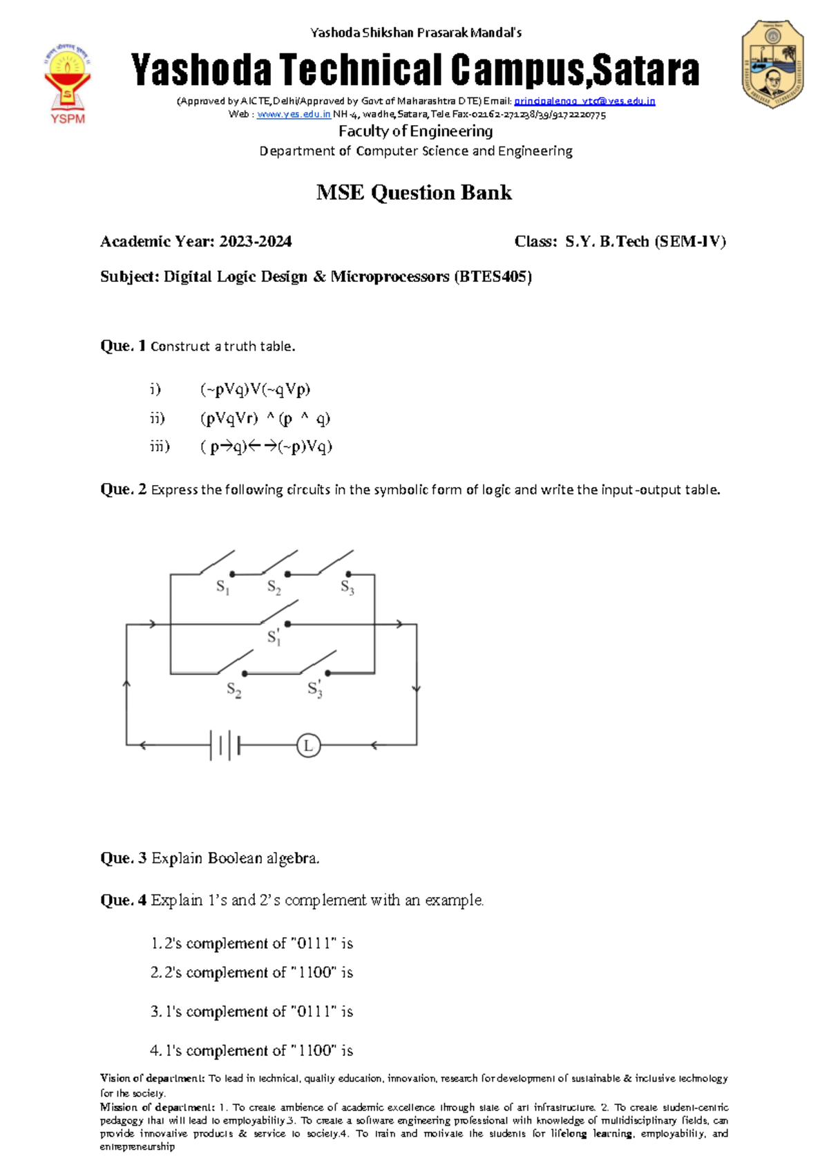 MSE DLDM Question Bank for BTES405 - Digital Logic Design - Studocu
