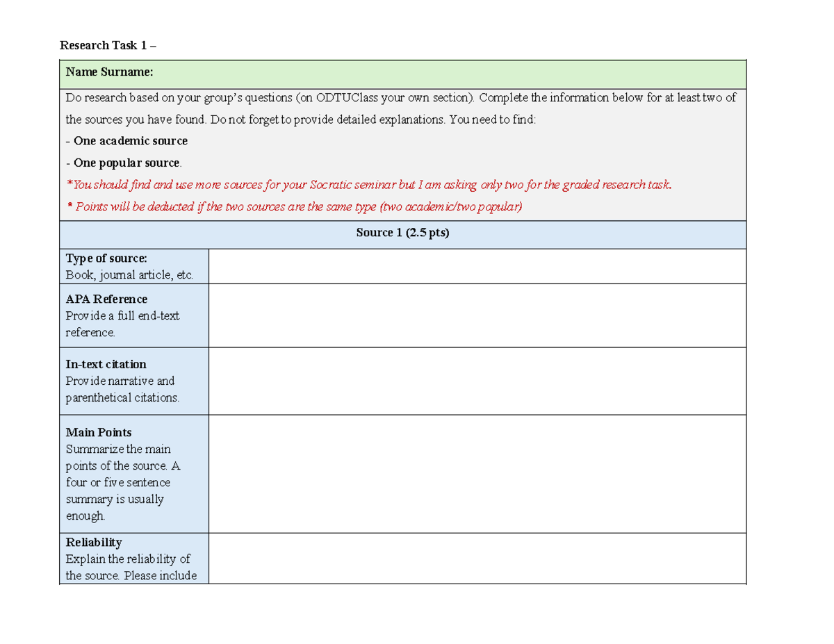 Graded research task 1: Source evaluation for Socratic seminar - Studocu
