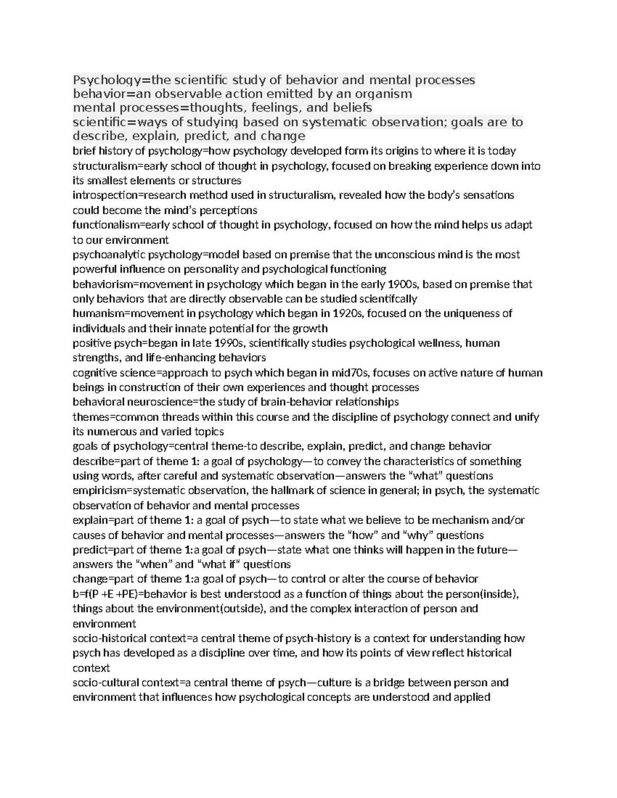 PSY B110 Chapter 1 & 2 Vocabulary: Key Concepts in Psychology - Studocu