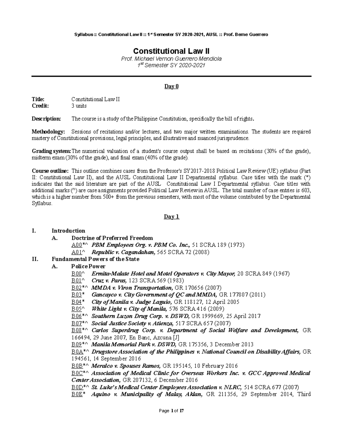 Constitutional Law II Syllabus (Consti 2) - SY 2020-1st Sem - Studocu