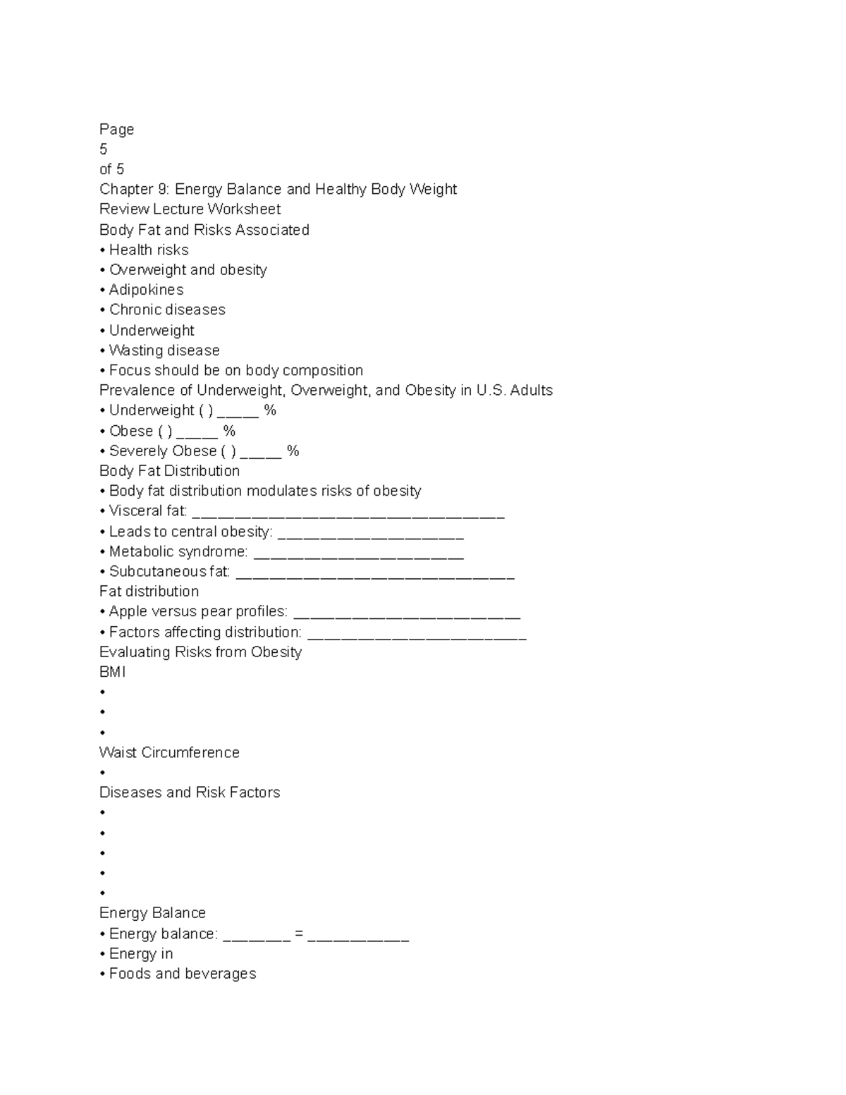 Nutrition and Chronic Diseases Review Worksheet HUNSG41125 - Page 5 of ...