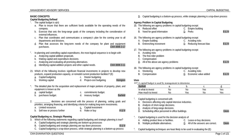 T02 - Capital Budgeting: Key Concepts and Examination Questions - Studocu