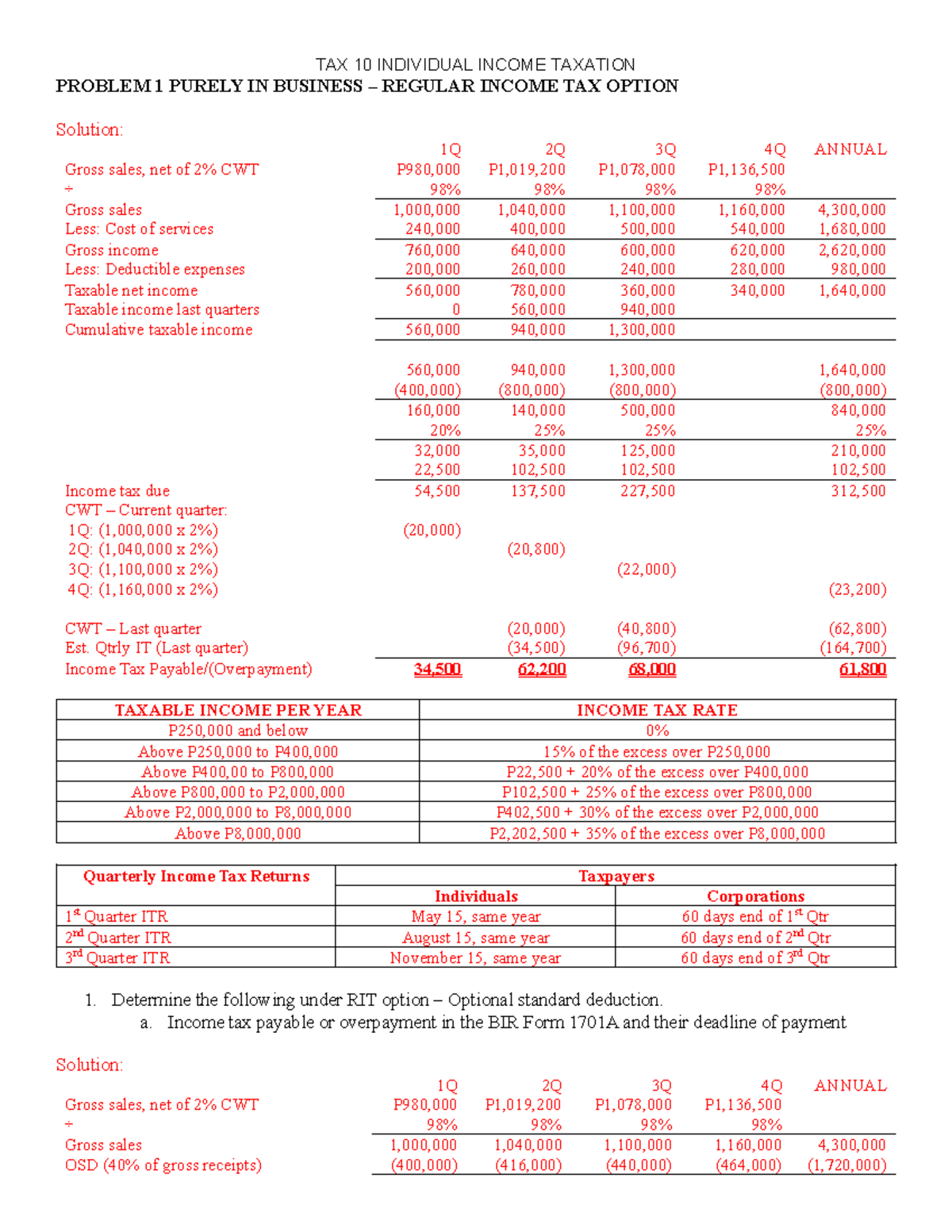 TAX 10 INDIVIDUAL INCOME TAXATION SOLUTIONS & ILLUSTRATIONS - Studocu