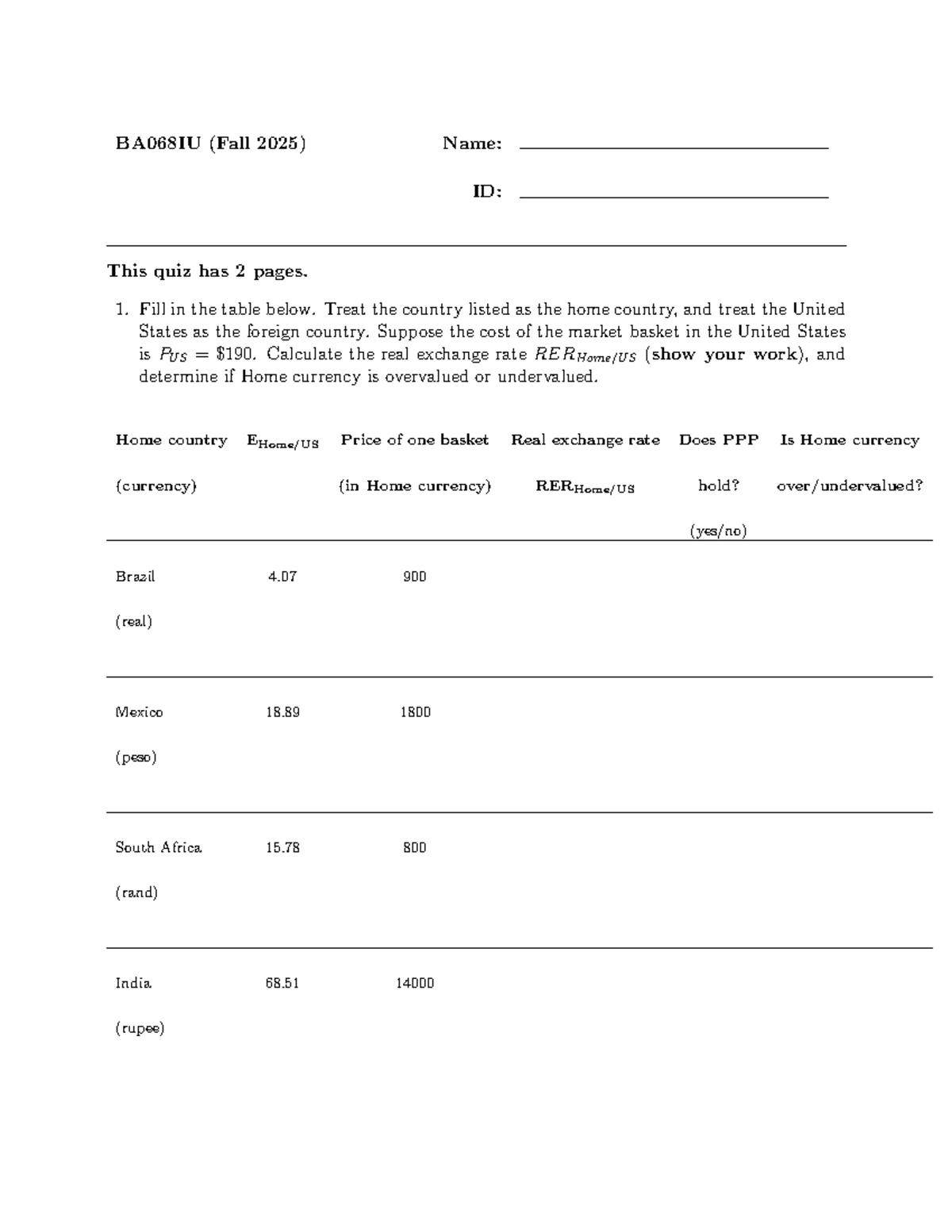 BA068IU (Fall 2025) Quiz: Real Exchange Rate Analysis - Studocu
