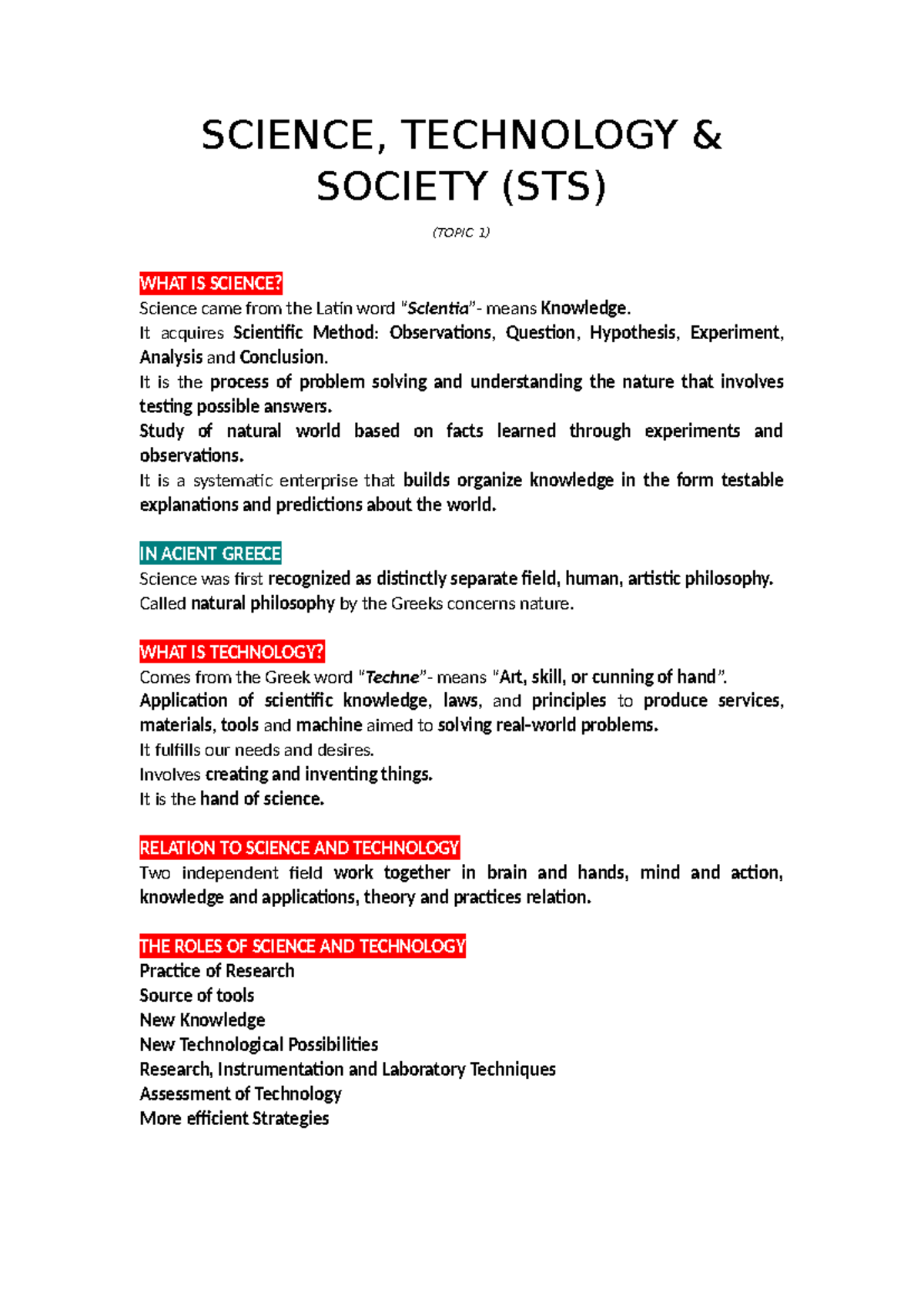 STS Topic 1: Understanding Science, Technology, and Society - Studocu