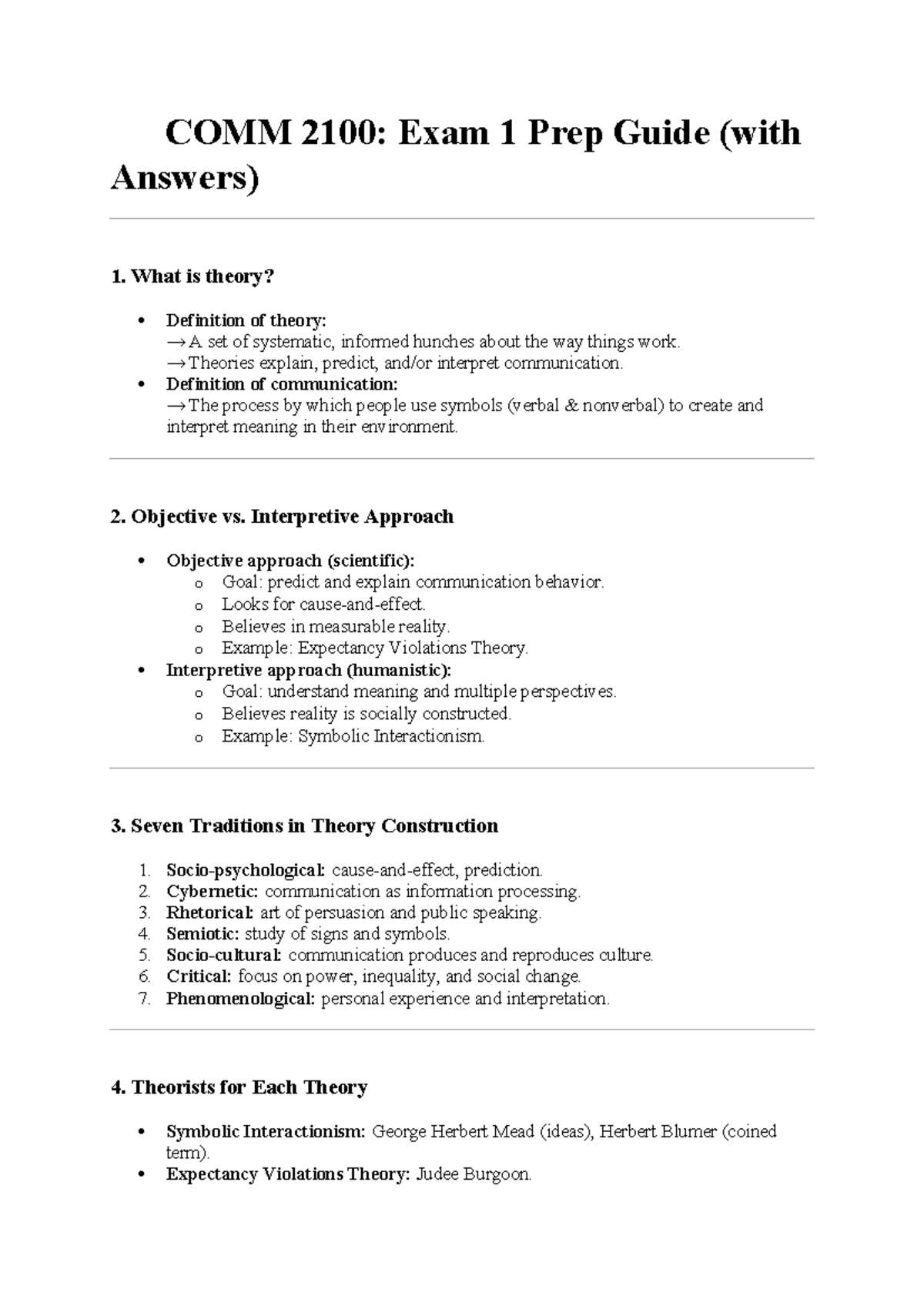 COMM 2100: Exam 1 Prep Guide on Comm Theories & Concepts - Studocu