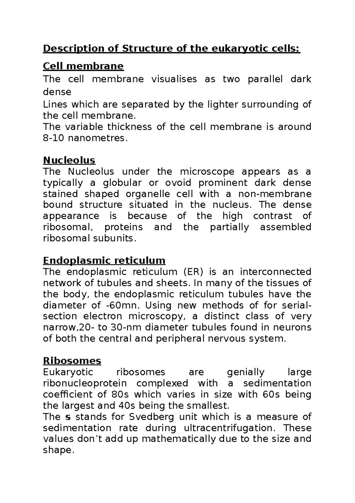 Cell Biology (BIO 101): Structure of Eukaryotic Cells Explained - Studocu