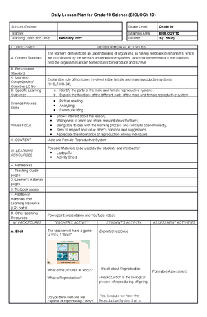 Lesson Plan In English 6 - LEARNING OBJECTIVES At The End Of The Lesson ...