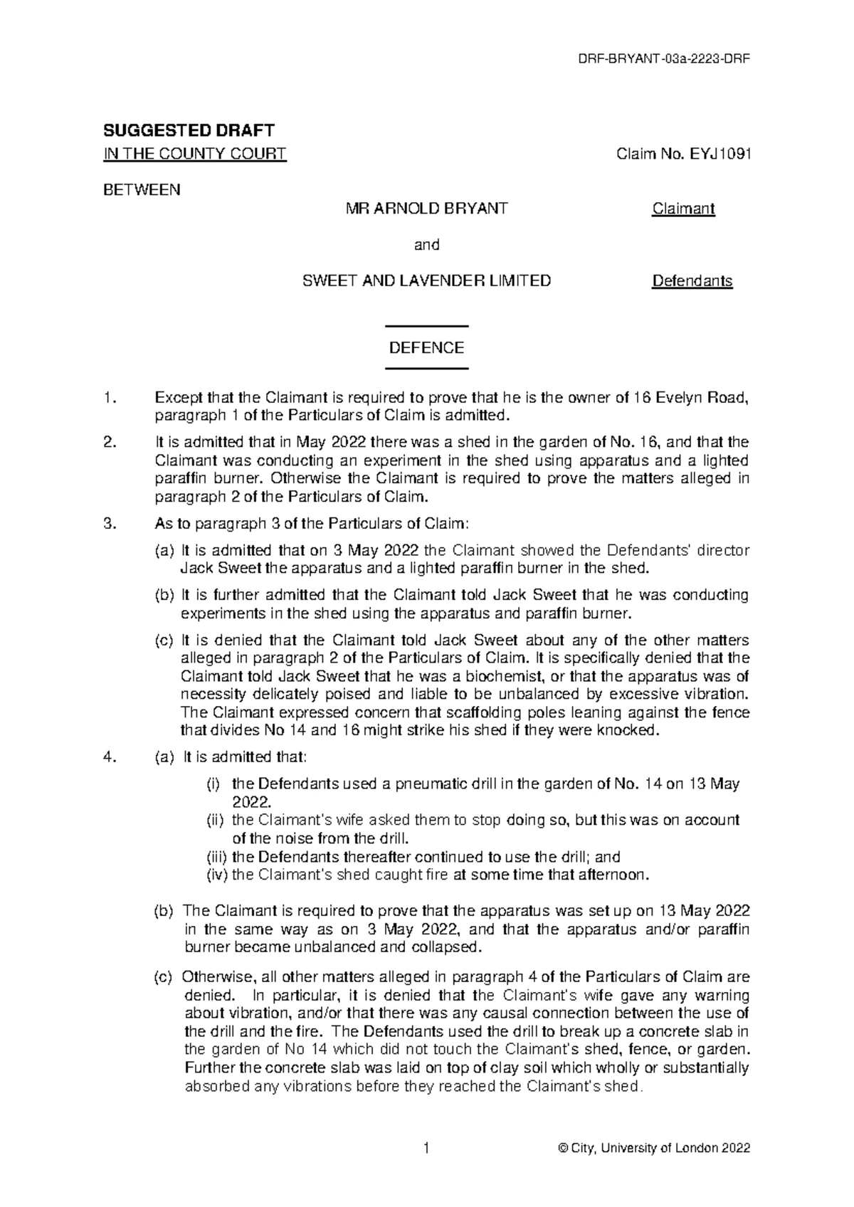 Defence Bryant sample answer - SUGGESTED DRAFT IN THE COUNTY COURT ...
