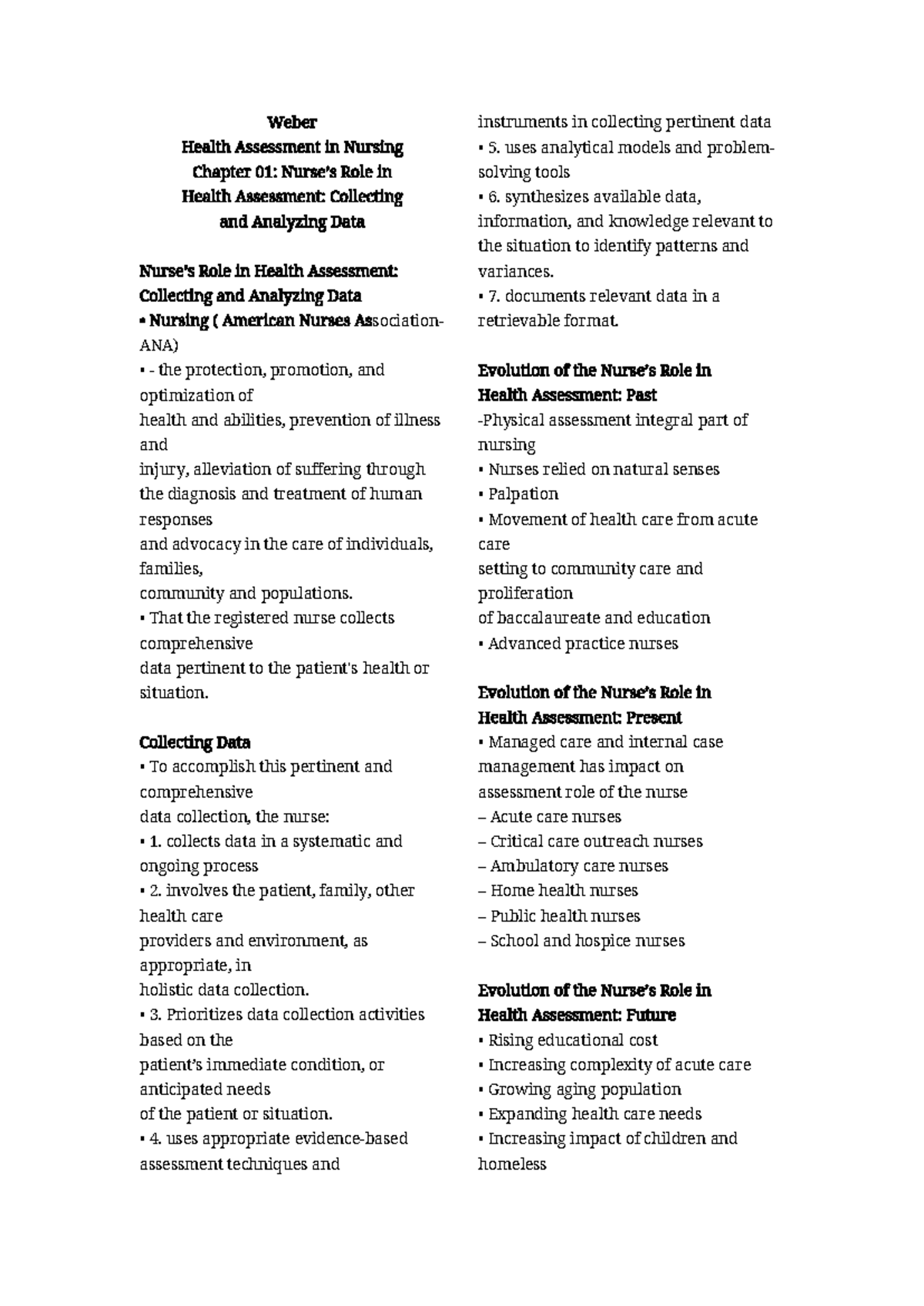 Health Assessment Chapter 01: The Nurse's Role in Data Collection - Studocu