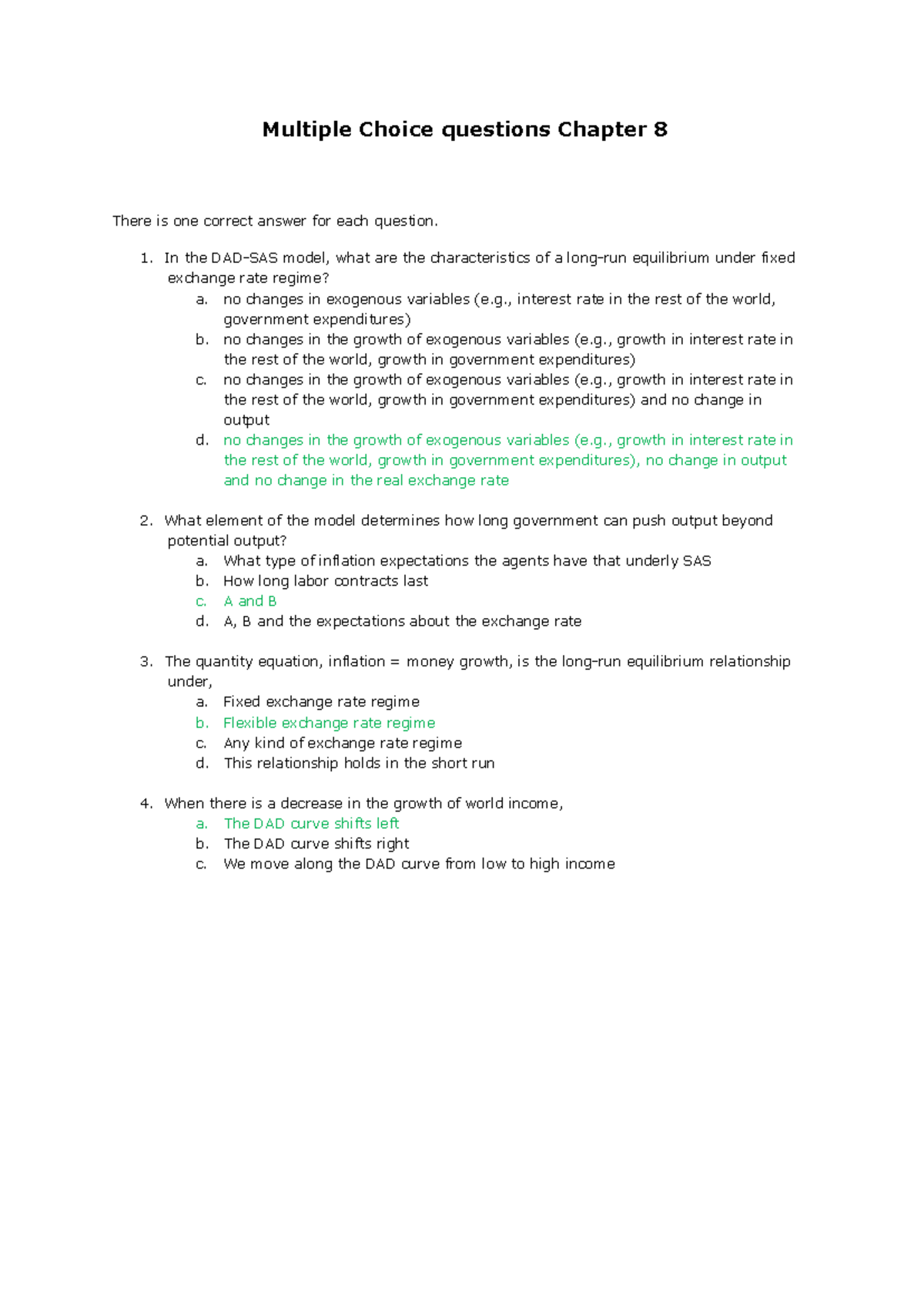 MCQs Chapter 8 Answers - Economics Final Exam Guide - Studeersnel