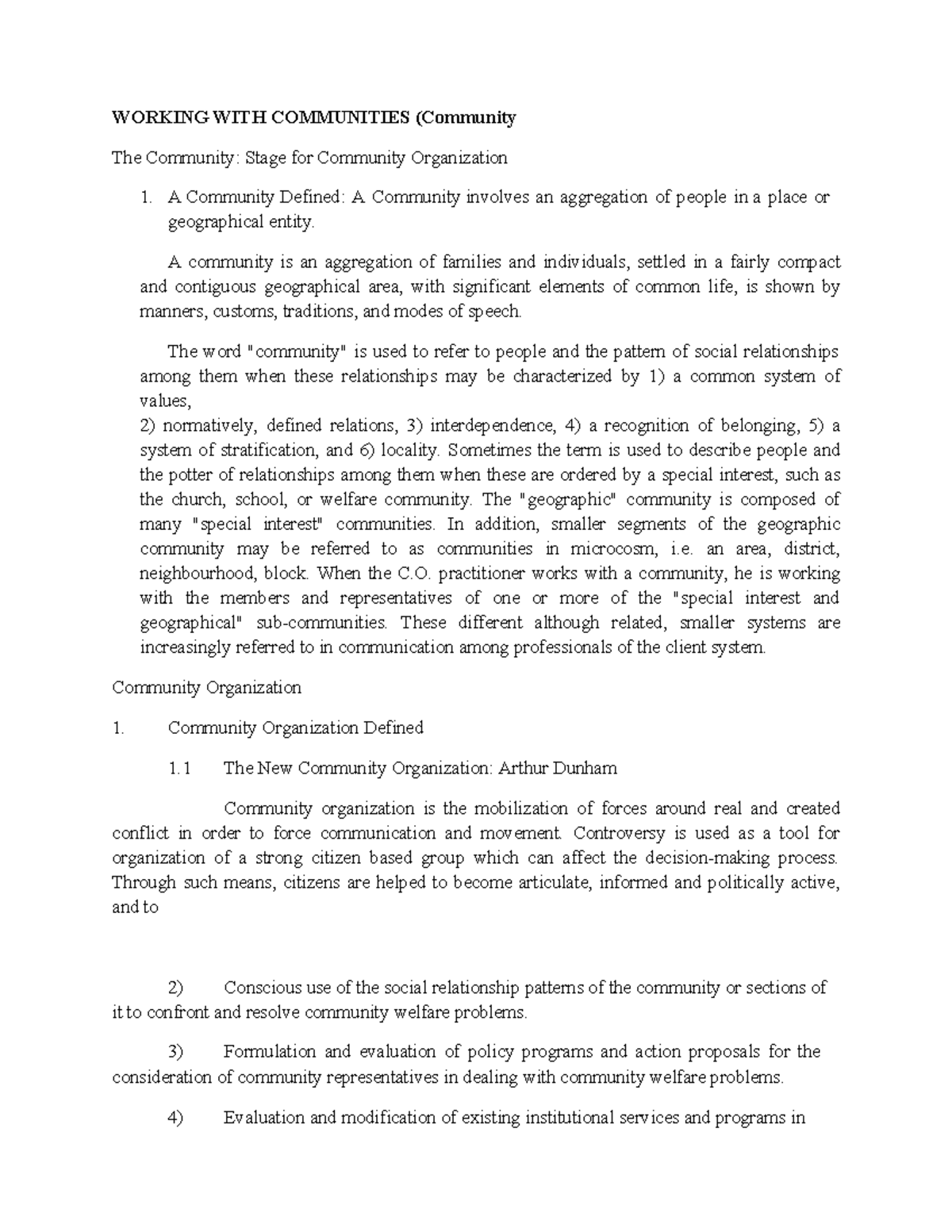 COMMUNITY ORGANIZATION 1: WORKING WITH COMMUNITIES OVERVIEW - Studocu