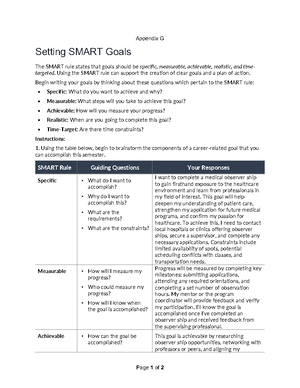 Smartworksheet - Smart Goals Worksheet - Setting SMART Goals The SMART ...