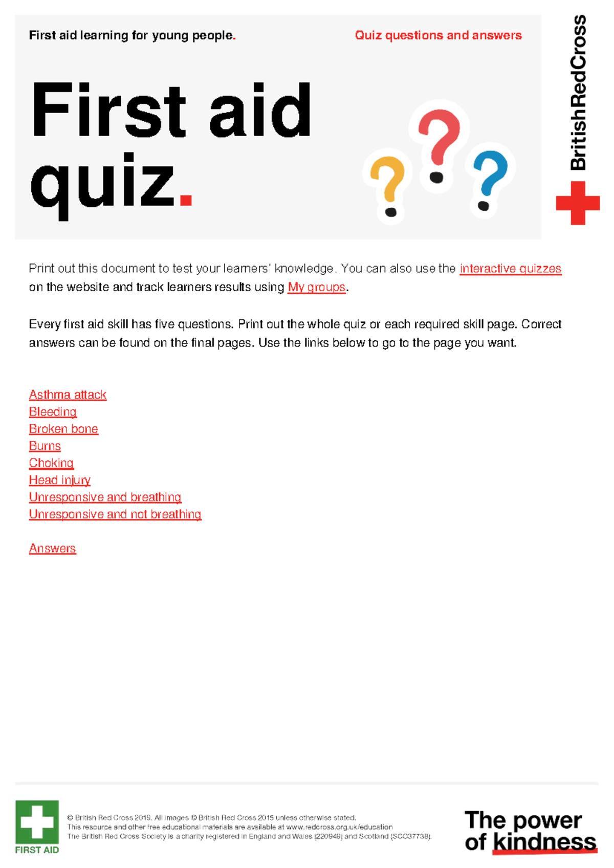 First Aid Learning for Young People: Quiz Q&A (DEV 3) - Studocu