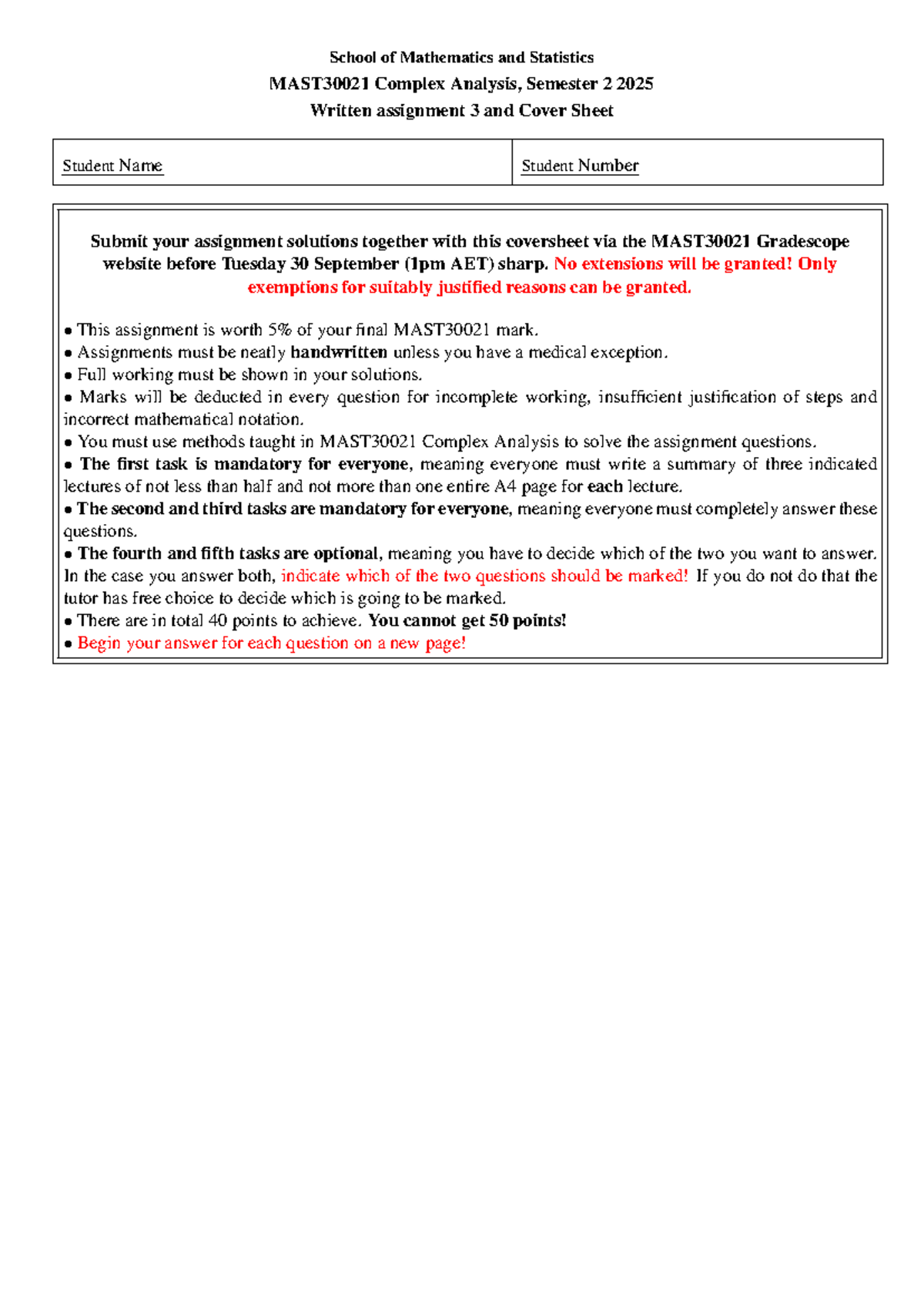 MAST30021 Complex Analysis Assignment 3 Solutions - S2 2025 - Studocu