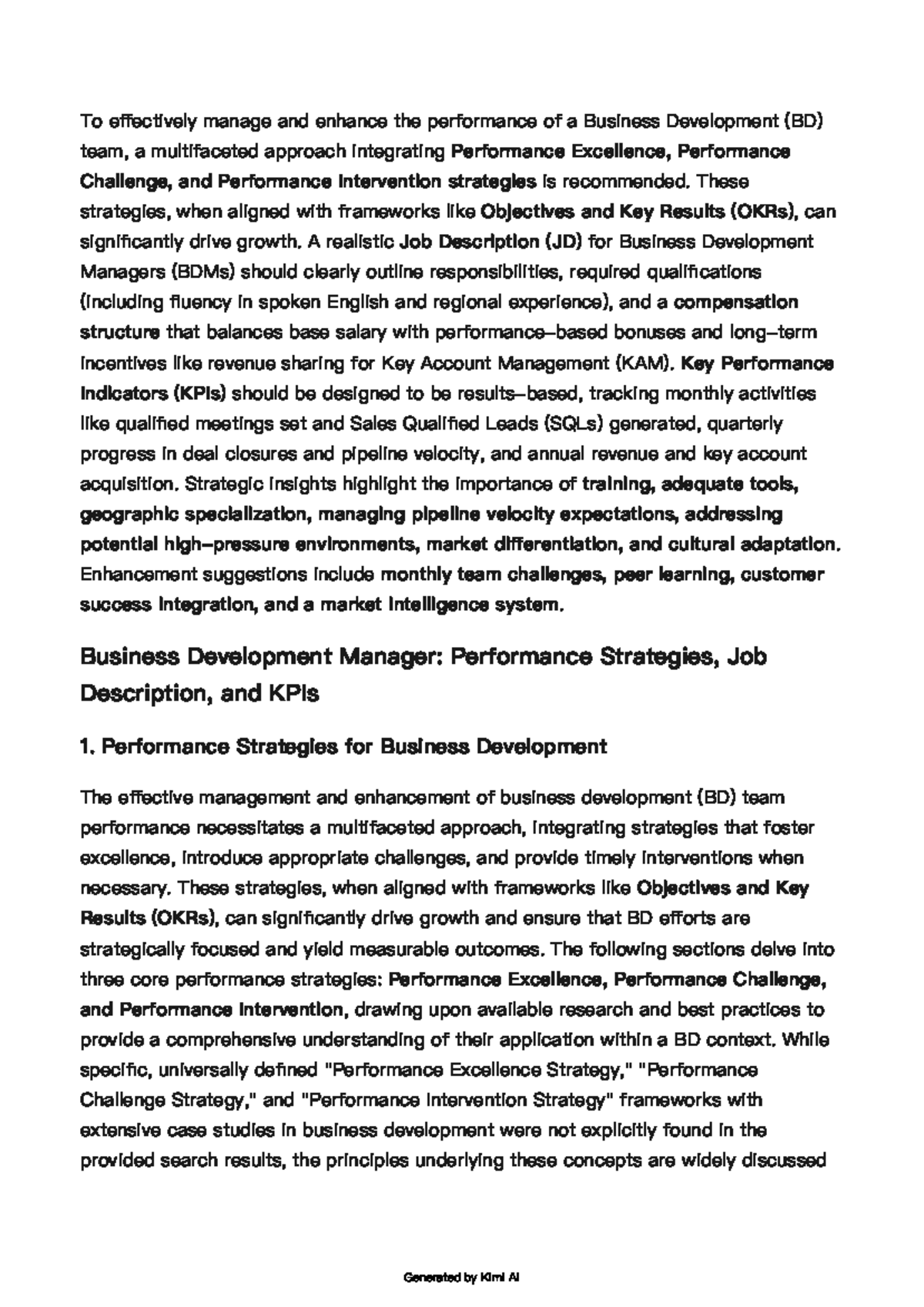 Business Development Manager (BDM) Performance Strategies & KPIs - Studocu