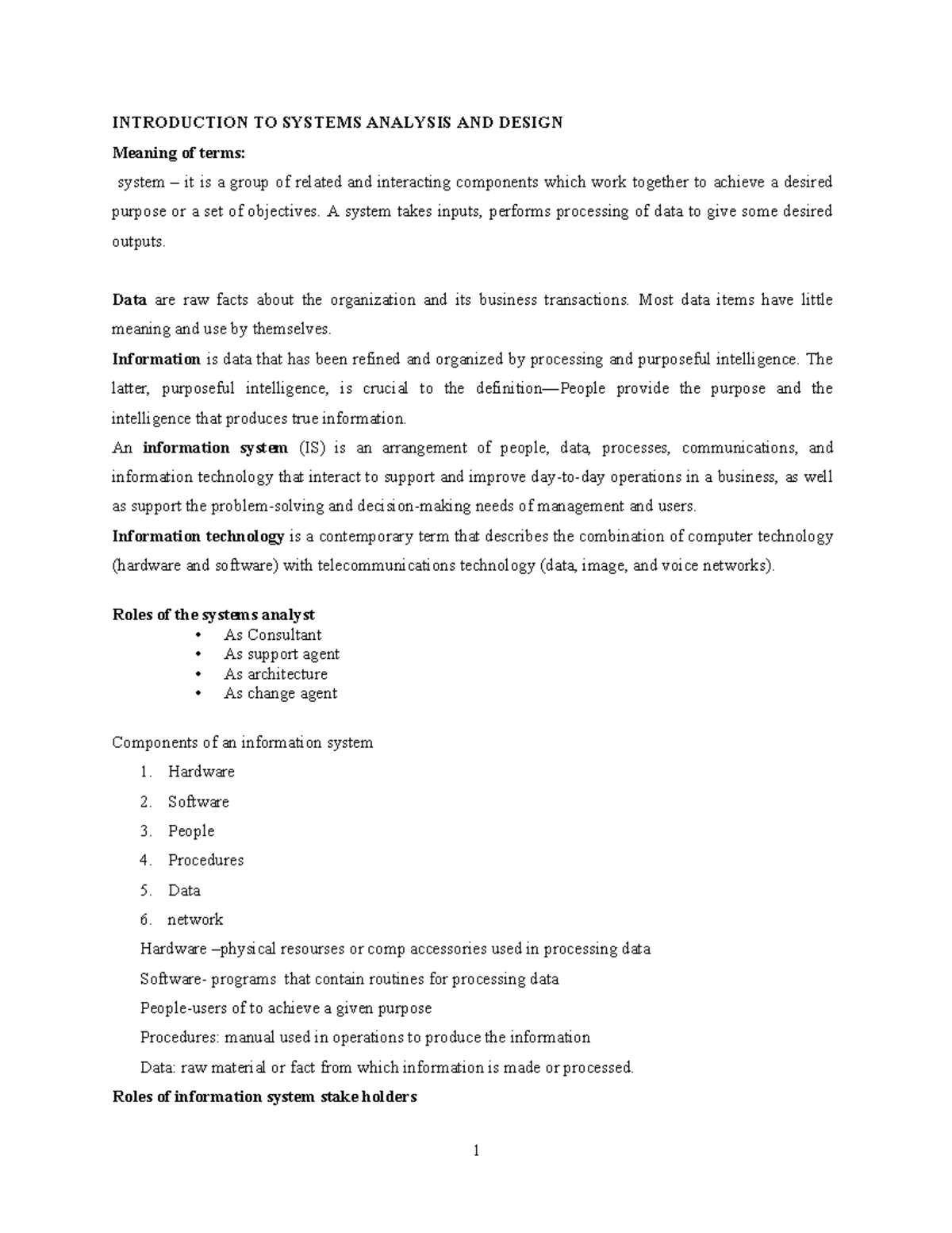 Complete sad dict notes - INTRODUCTION TO SYSTEMS ANALYSIS AND DESIGN ...