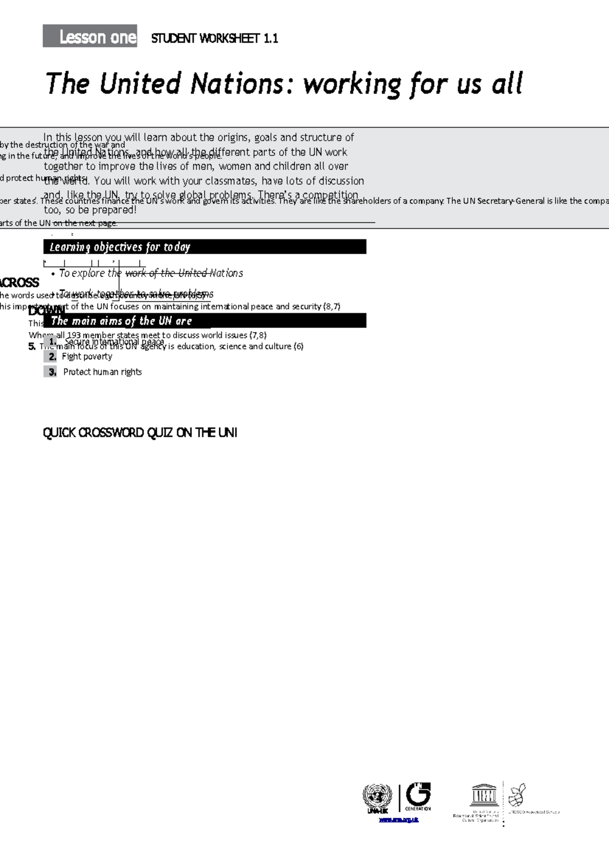 OSS - Student Worksheet 1: Understanding the United Nations - Studocu