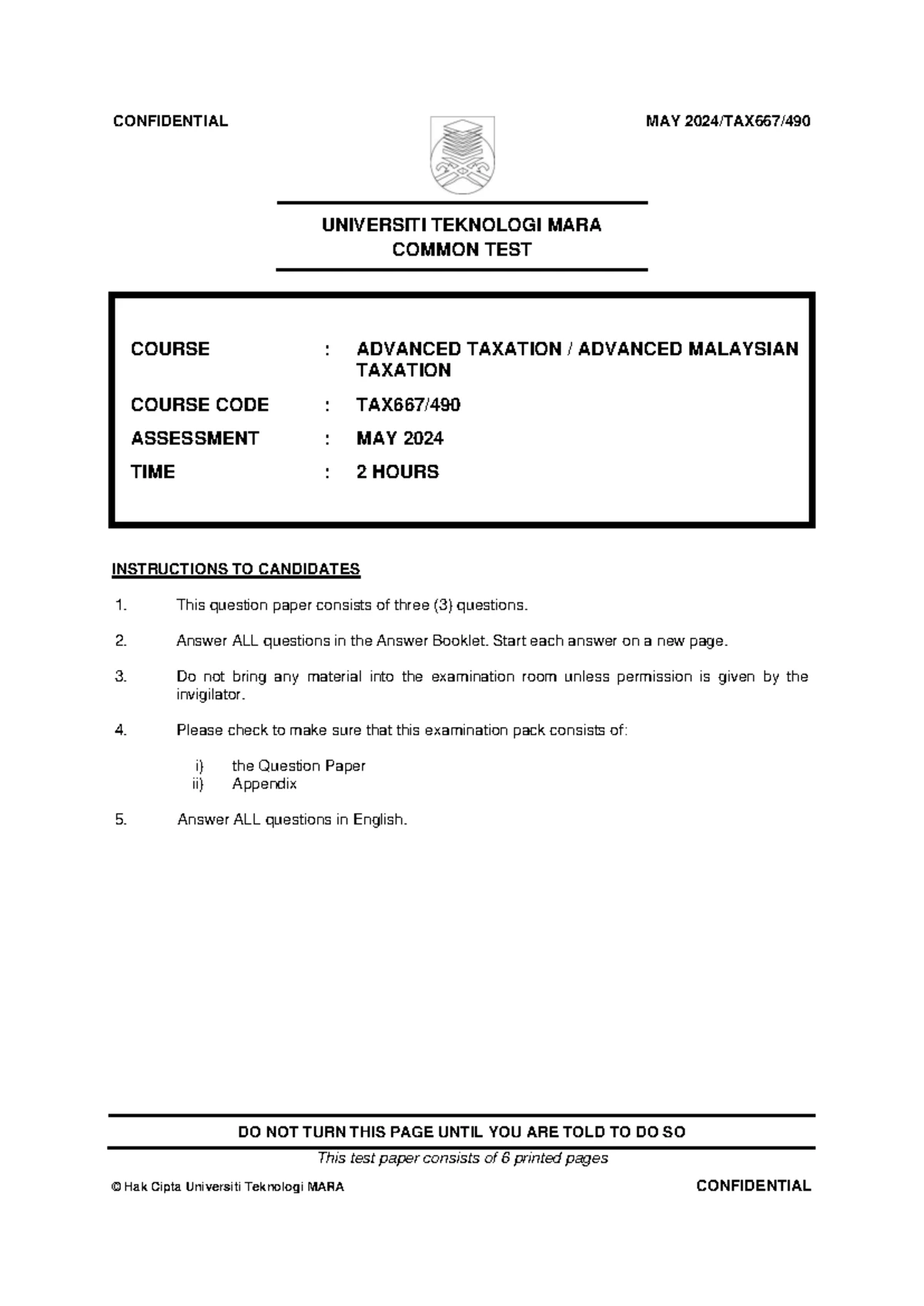 TEST 1 MAF551: MANAGEMENT ACCOUNTING & CONTROL - NOV 2024 - Studocu