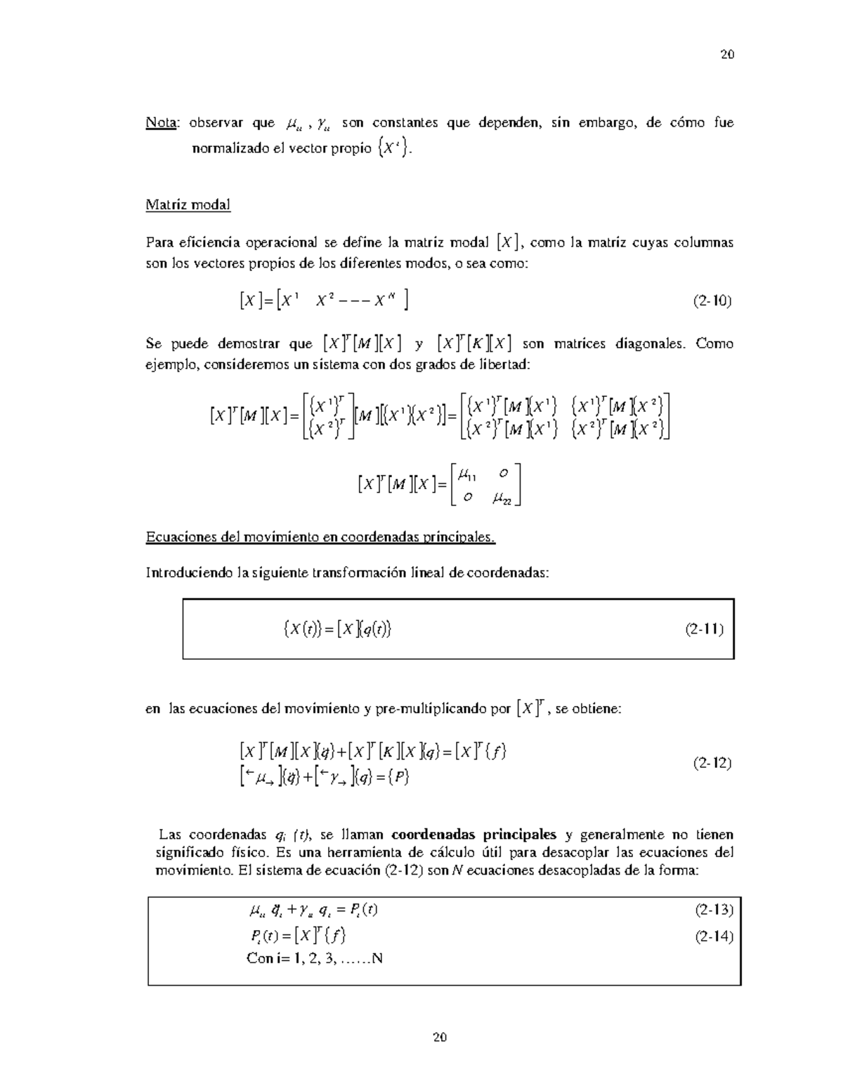 5.4. Matriz Modal y Ecuaciones de Movimiento en Coordenadas Principales ...
