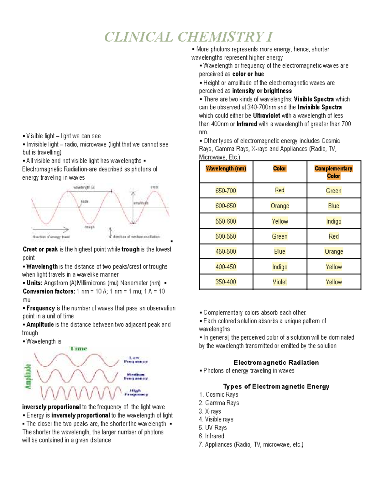 CC Clinical Chemistry I Prelim Exam Notes on Analytical Techniques ...