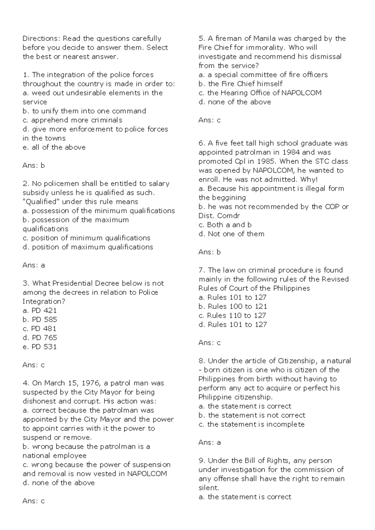 Police Operations Review: Key Concepts & Quiz (Part 1) - Studocu